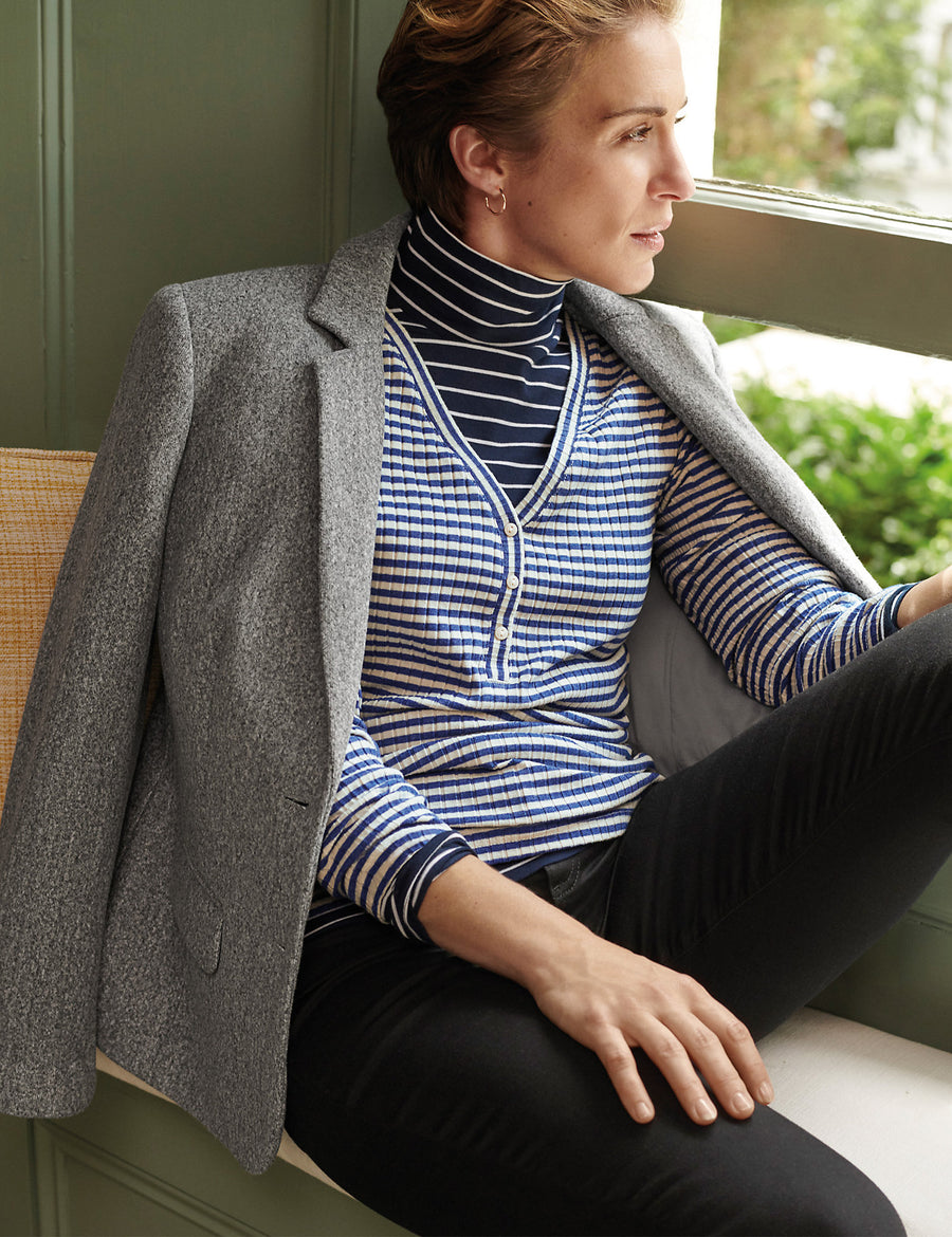 Striped V Neck Fitted Henley Top