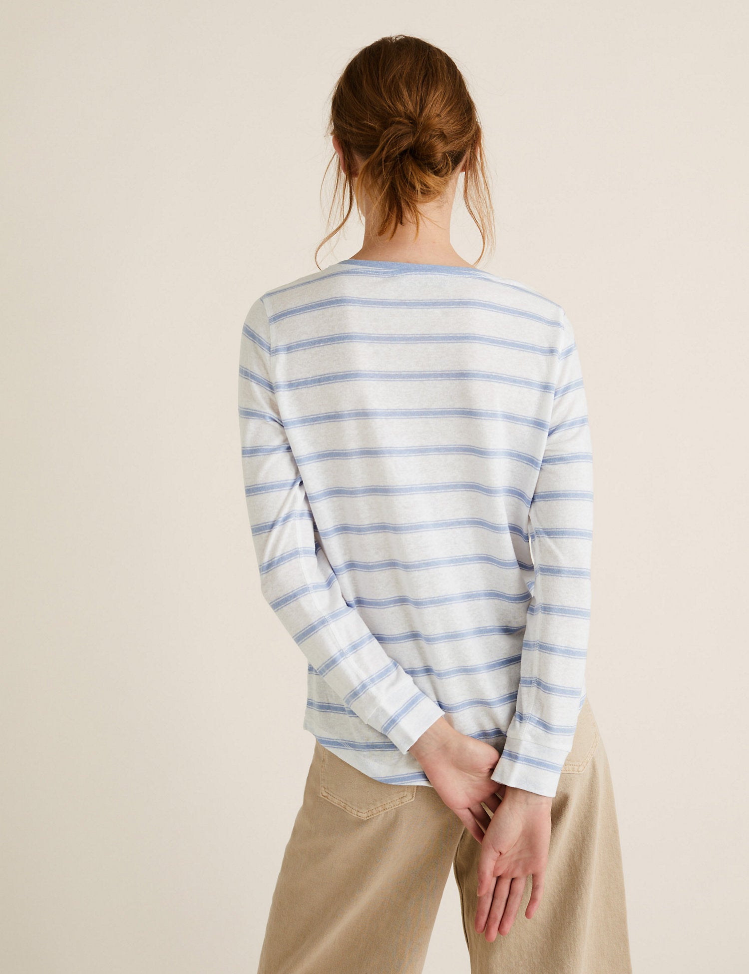 Linen Striped Straight Fit Long Sleeve Top