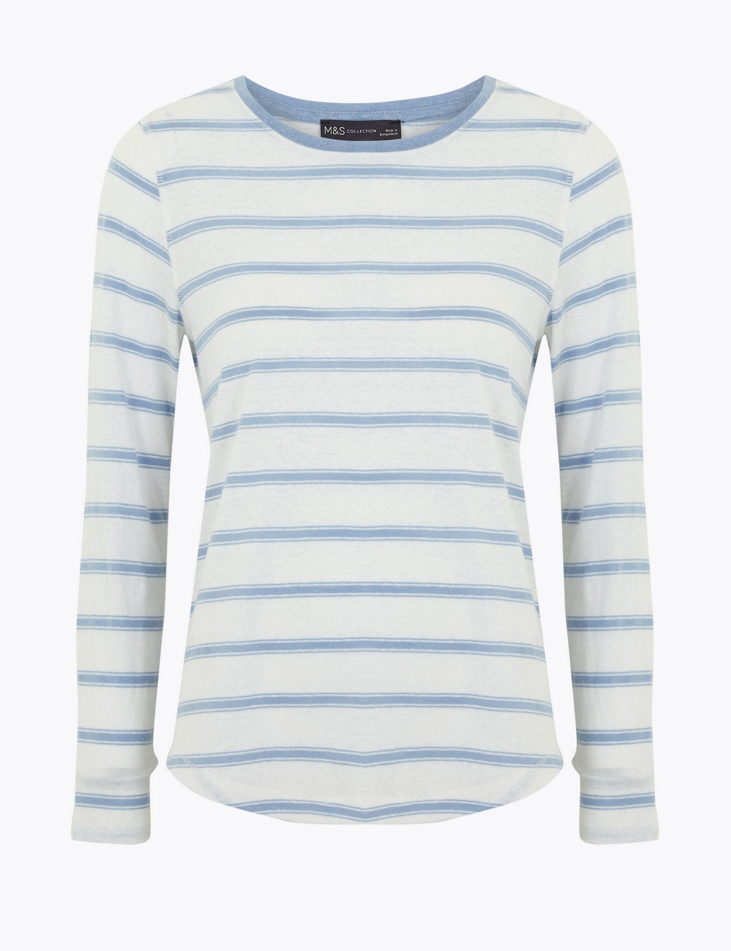 Linen Striped Straight Fit Long Sleeve Top