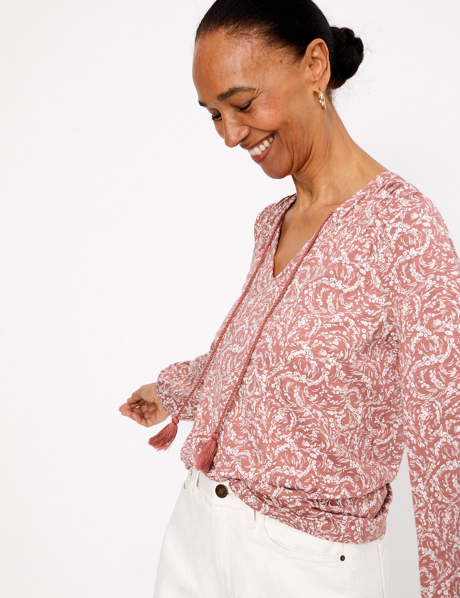 Floral V-Neck Relaxed Long Sleeve Blouse