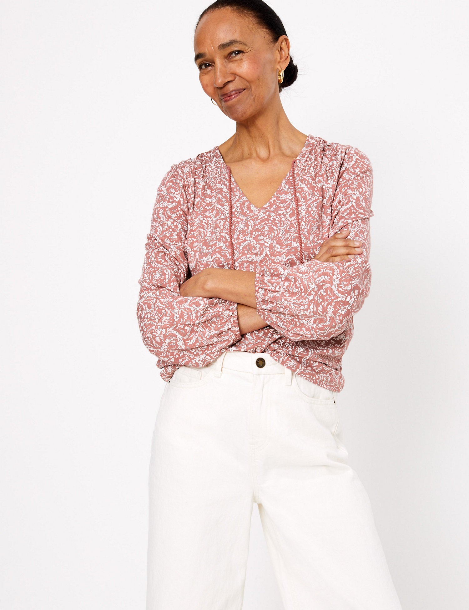 Floral V-Neck Relaxed Long Sleeve Blouse