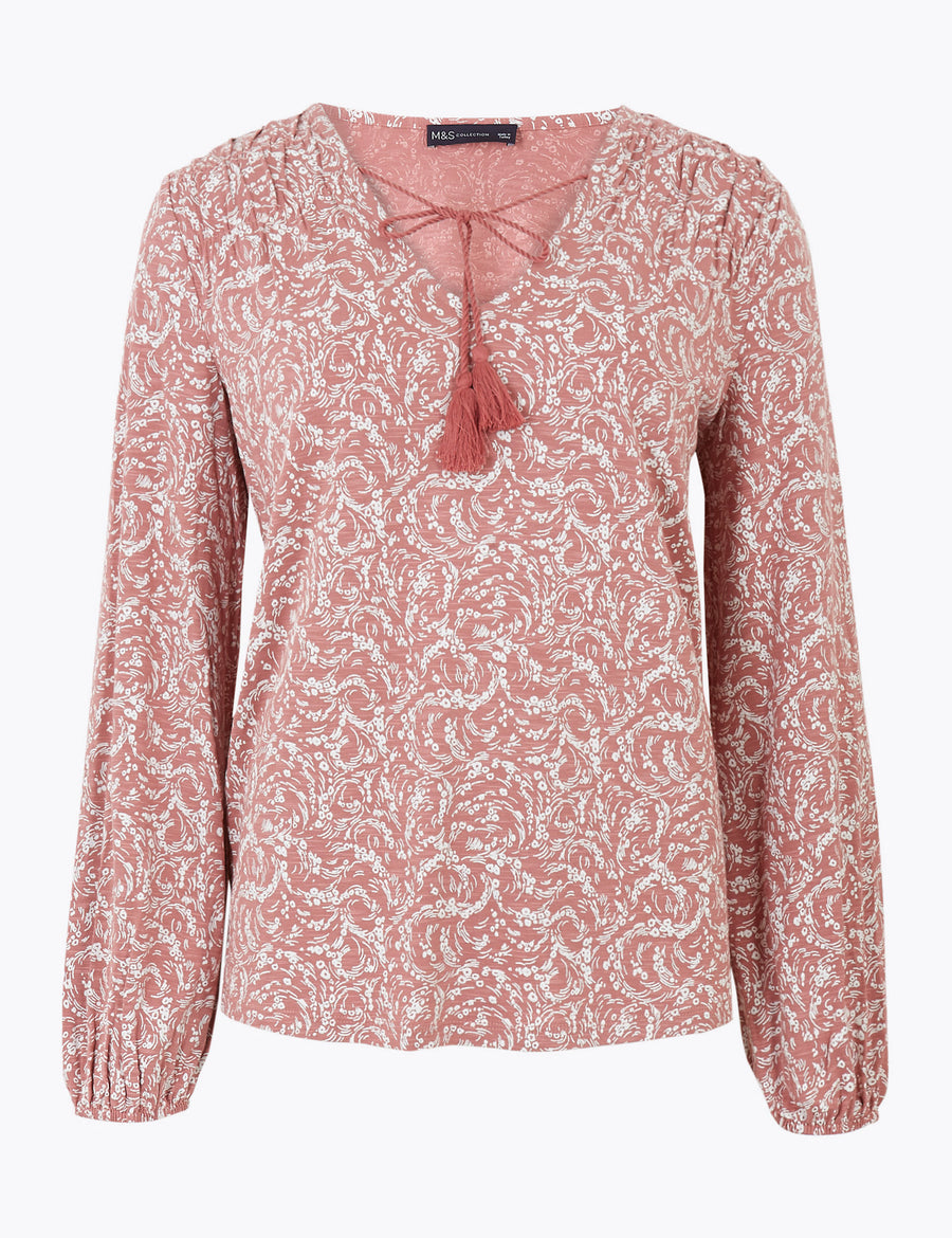 Floral V-Neck Relaxed Long Sleeve Blouse
