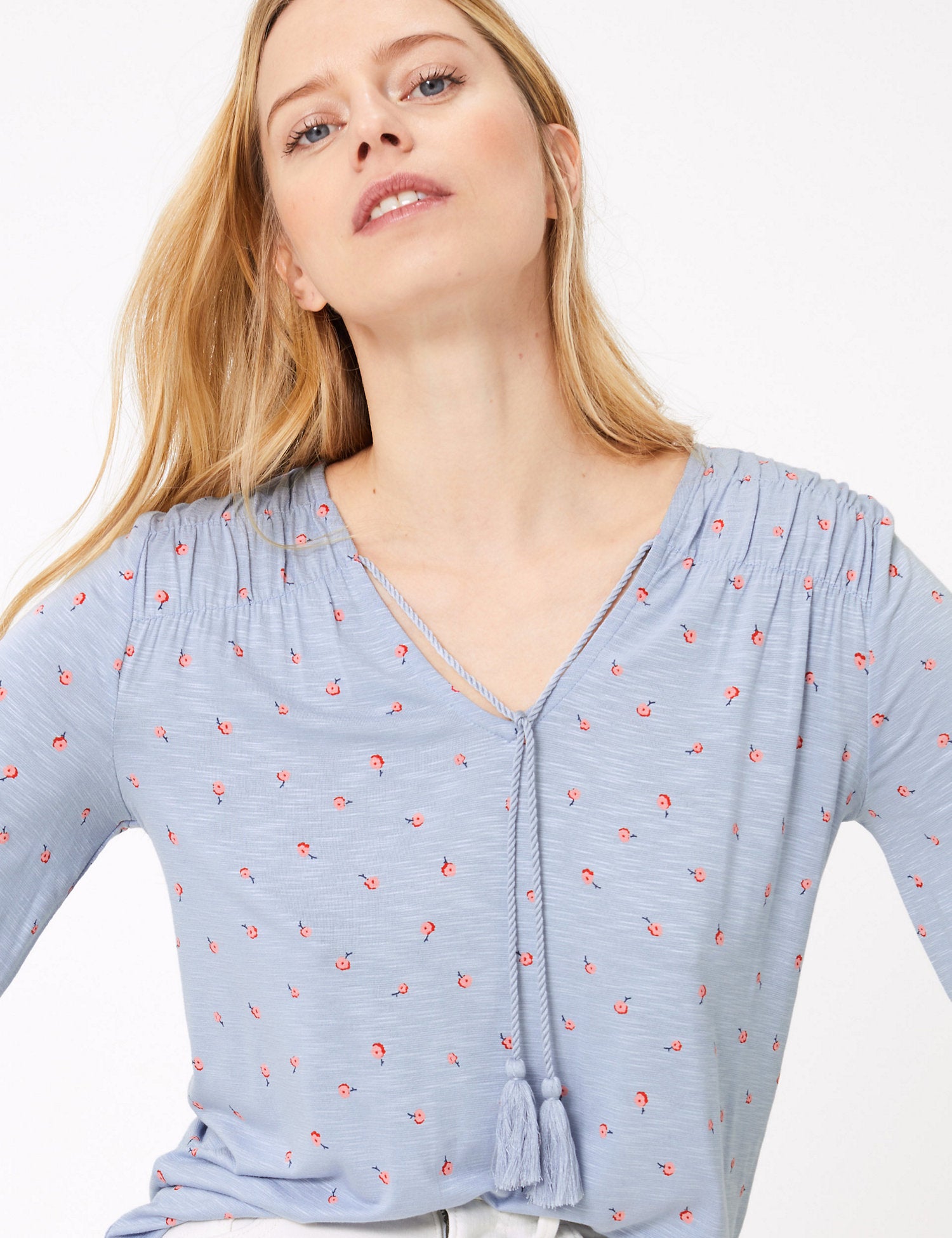 Floral V-Neck Relaxed Long Sleeve Blouse