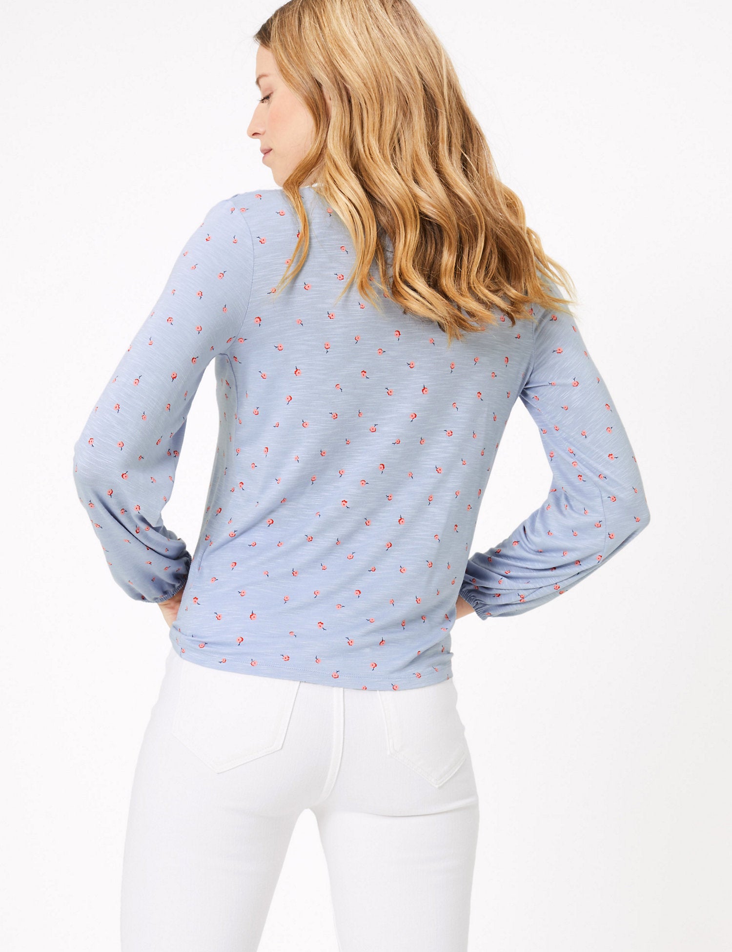Floral V-Neck Relaxed Long Sleeve Blouse