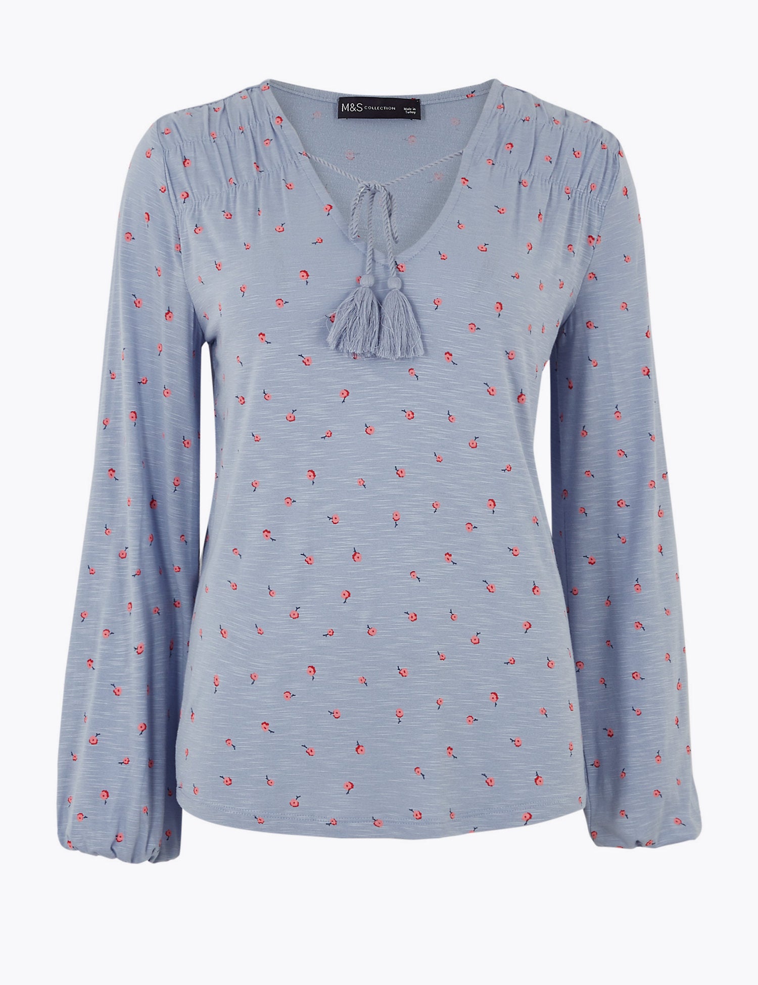 Floral V-Neck Relaxed Long Sleeve Blouse