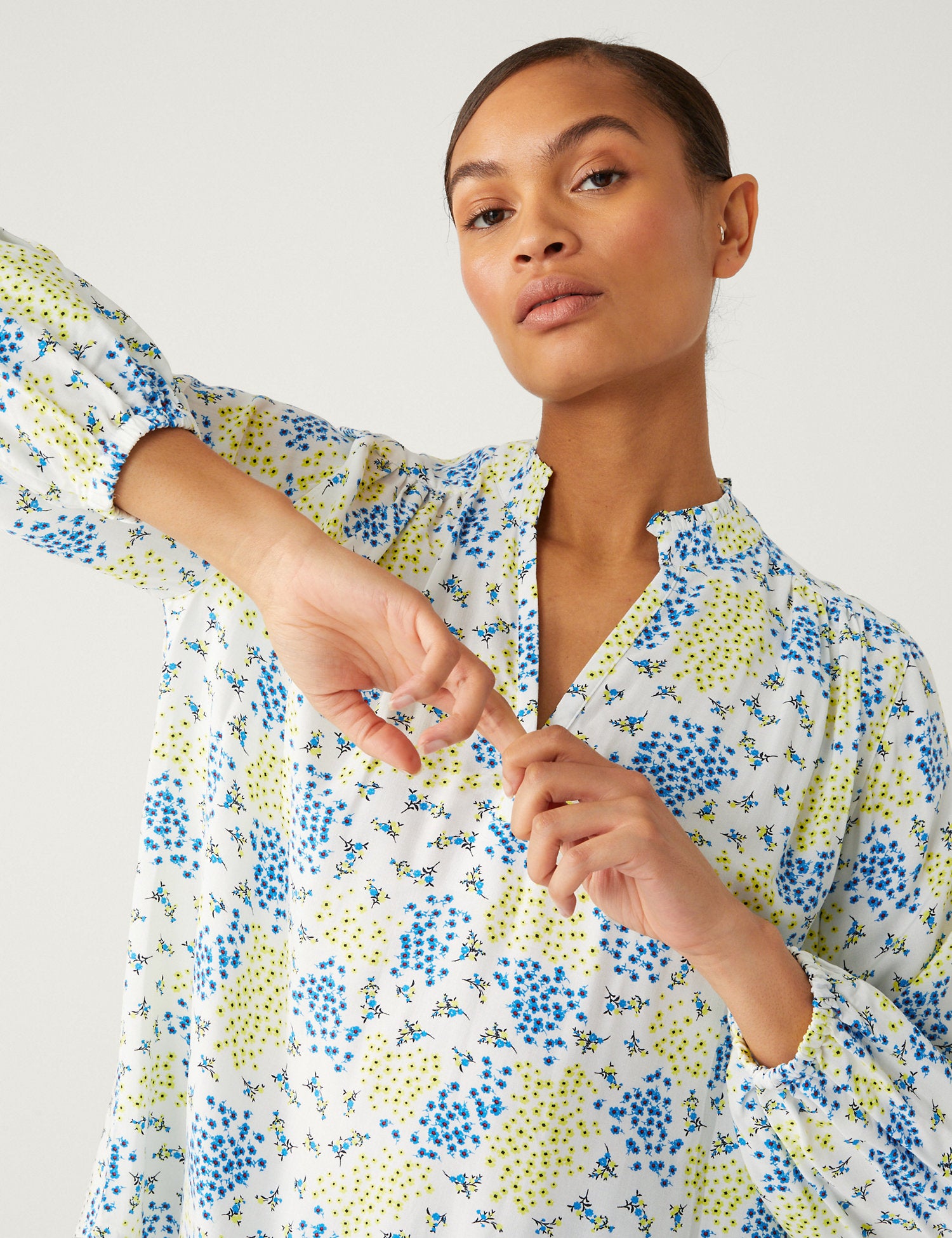 Floral V-Neck Popover Blouse