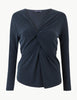 Twisted Front V-Neck Fitted Long Sleeve Top