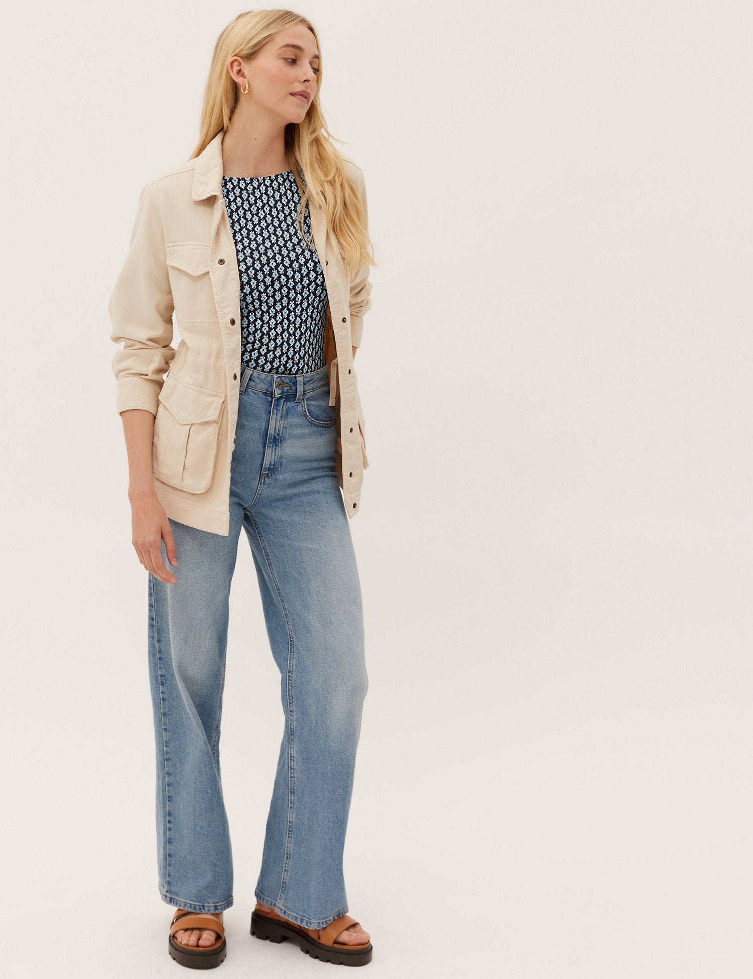 Cotton Rich Printed Slash Neck Top