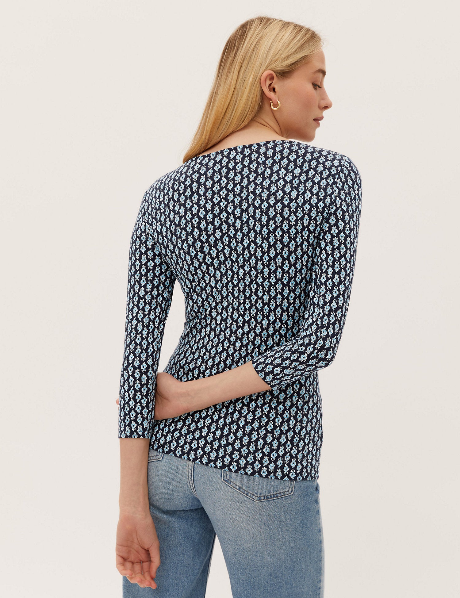 Cotton Rich Printed Slash Neck Top