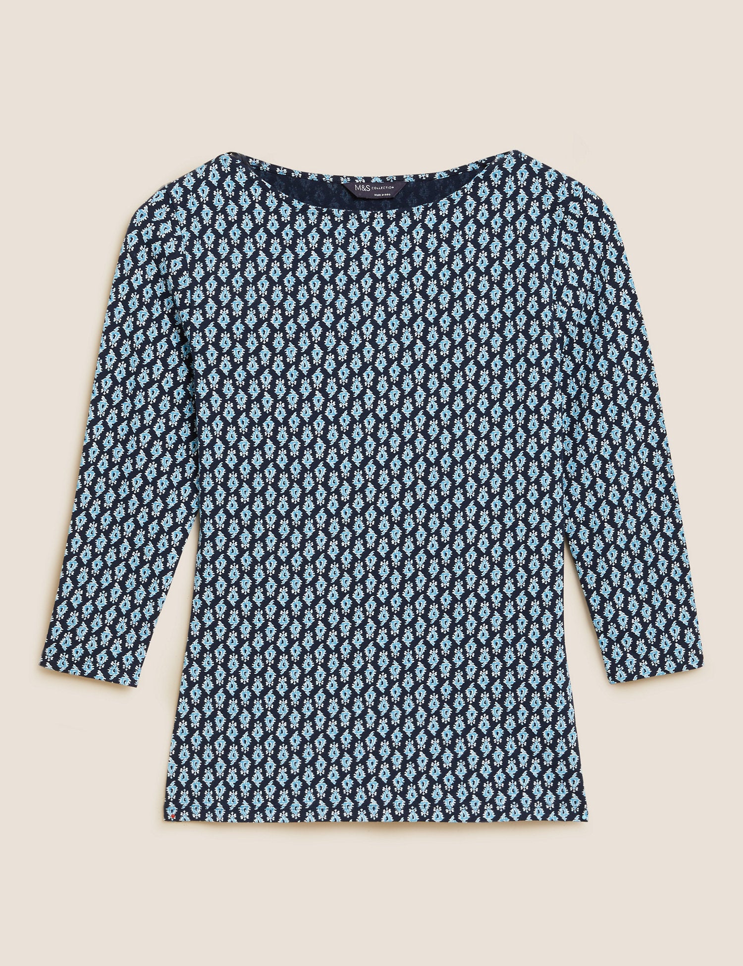 Cotton Rich Printed Slash Neck Top