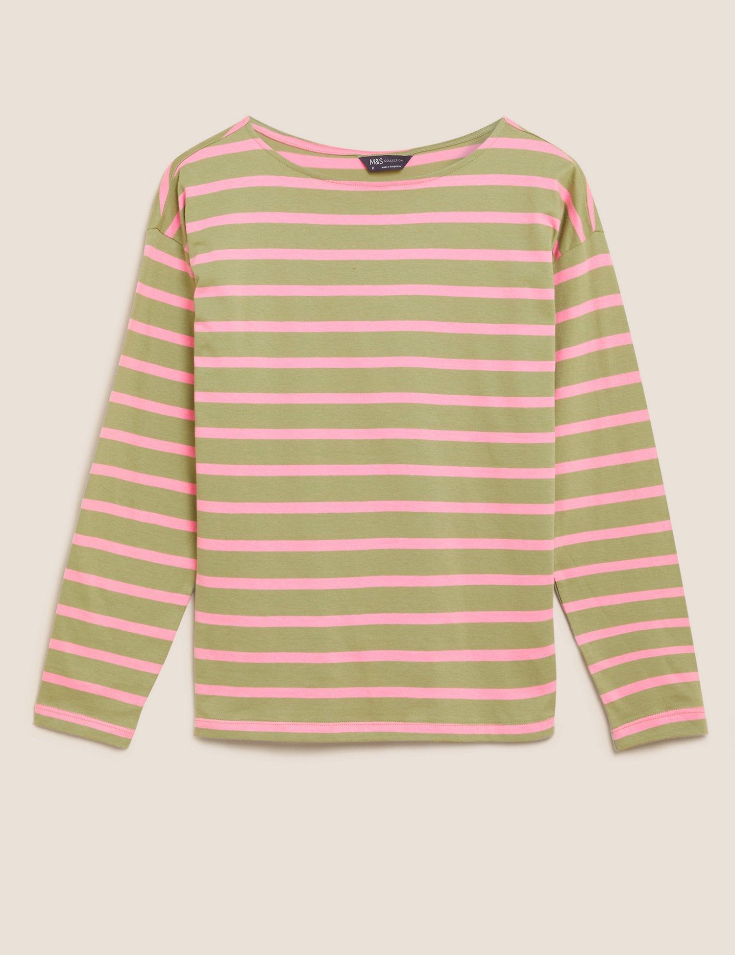 Pure Cotton Striped Slash Neck Top