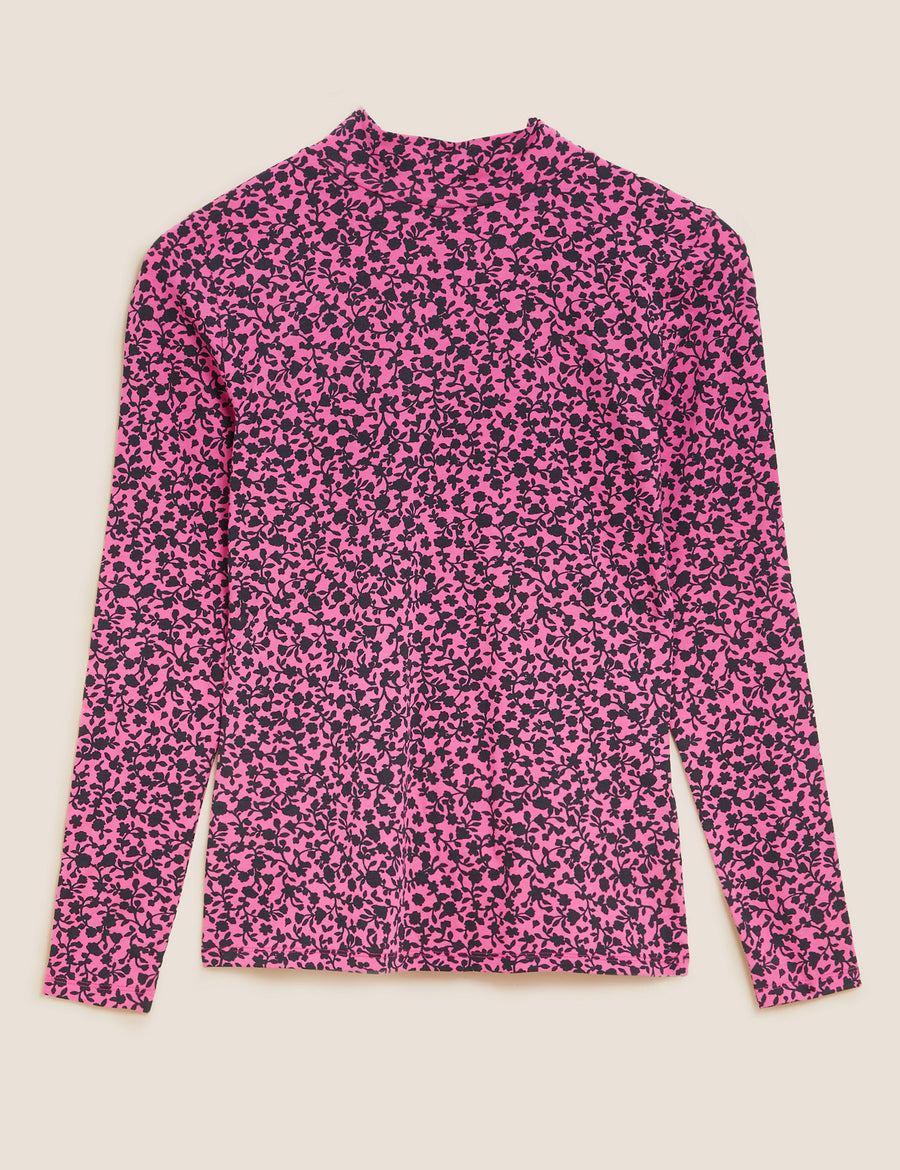 Cotton Rich Printed Funnel Neck Top