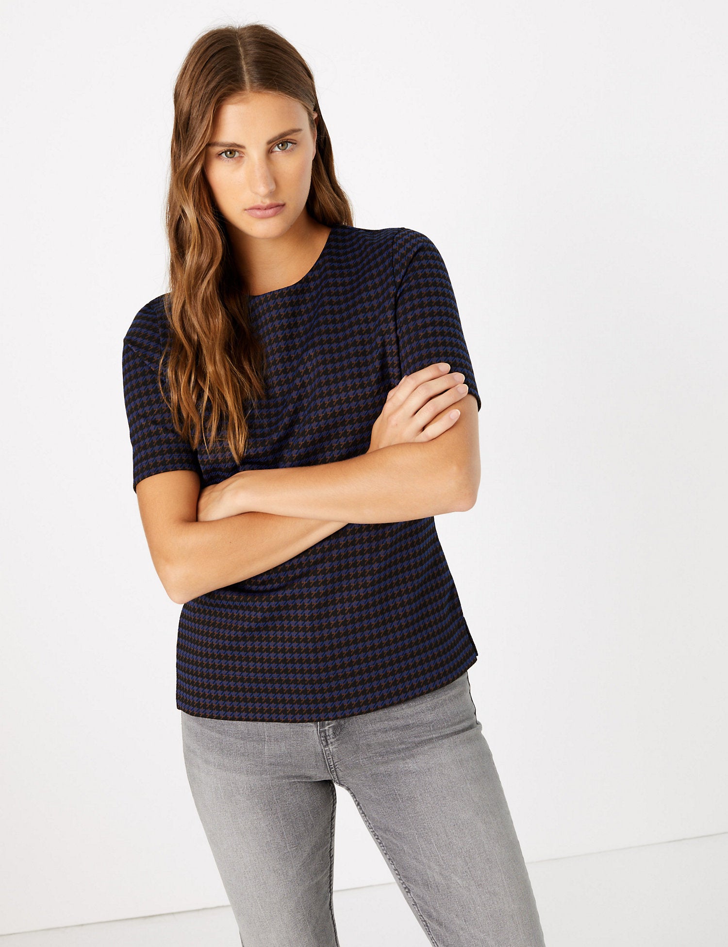 Checked Short Sleeve Top