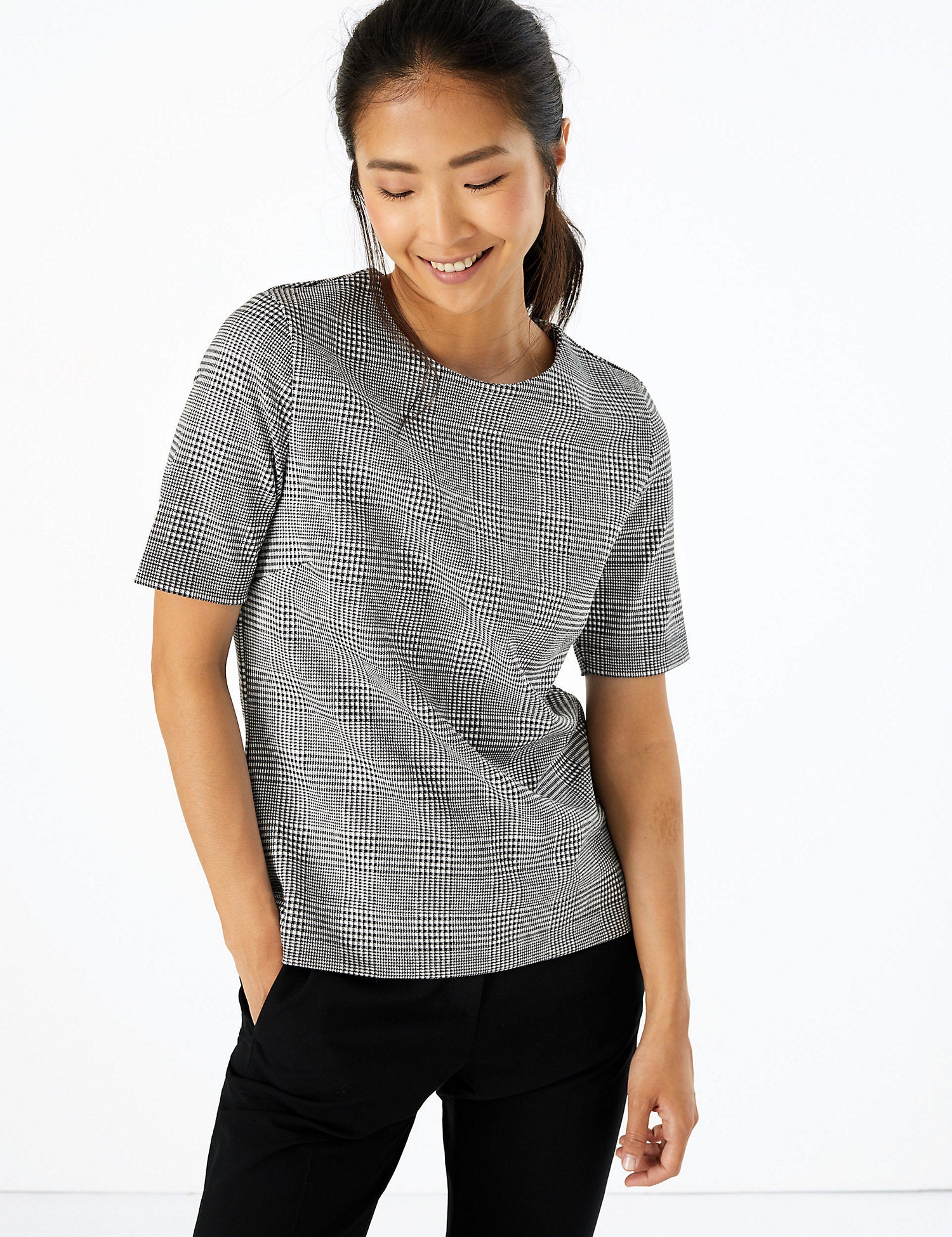 Checked Short Sleeve Top
