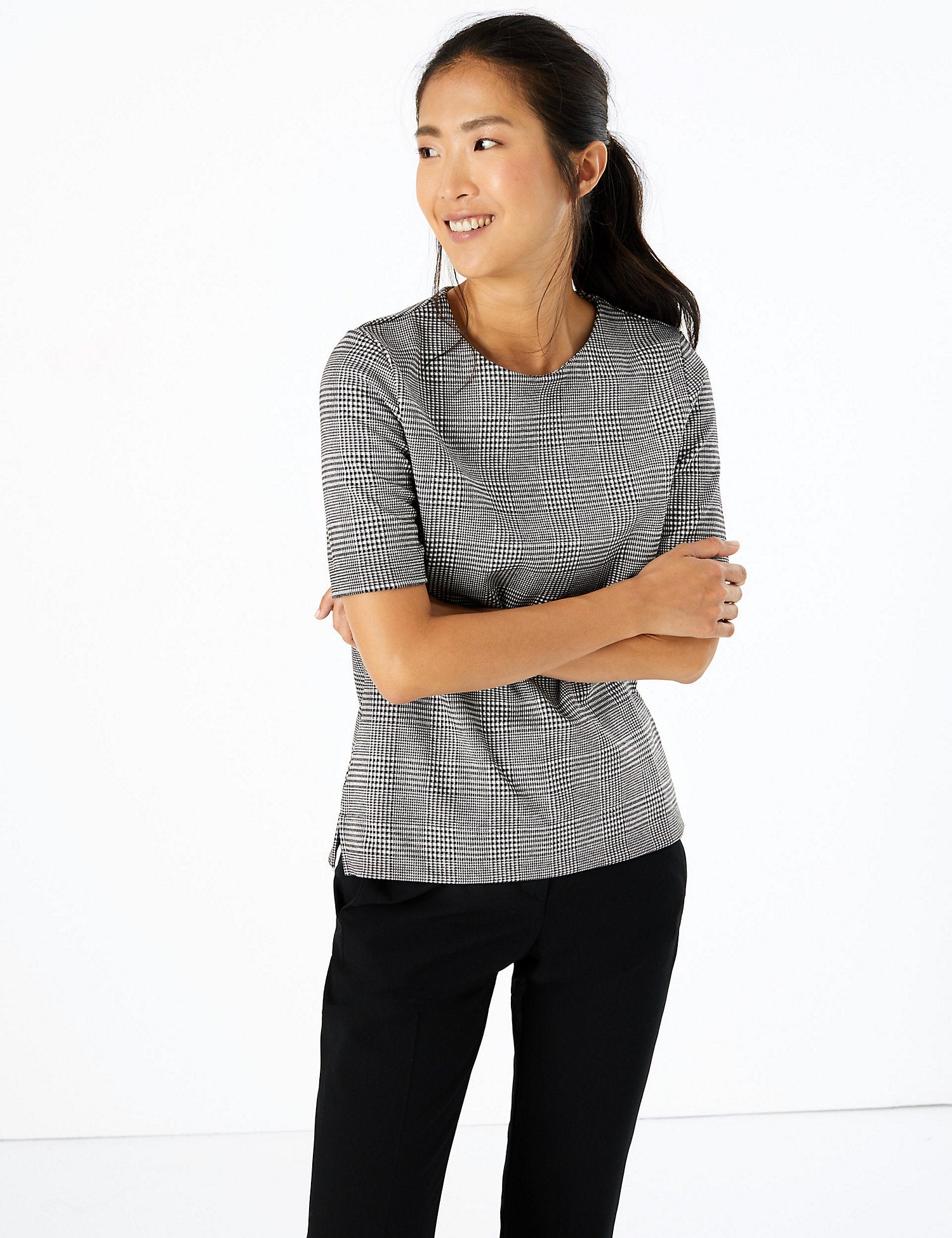 Checked Short Sleeve Top