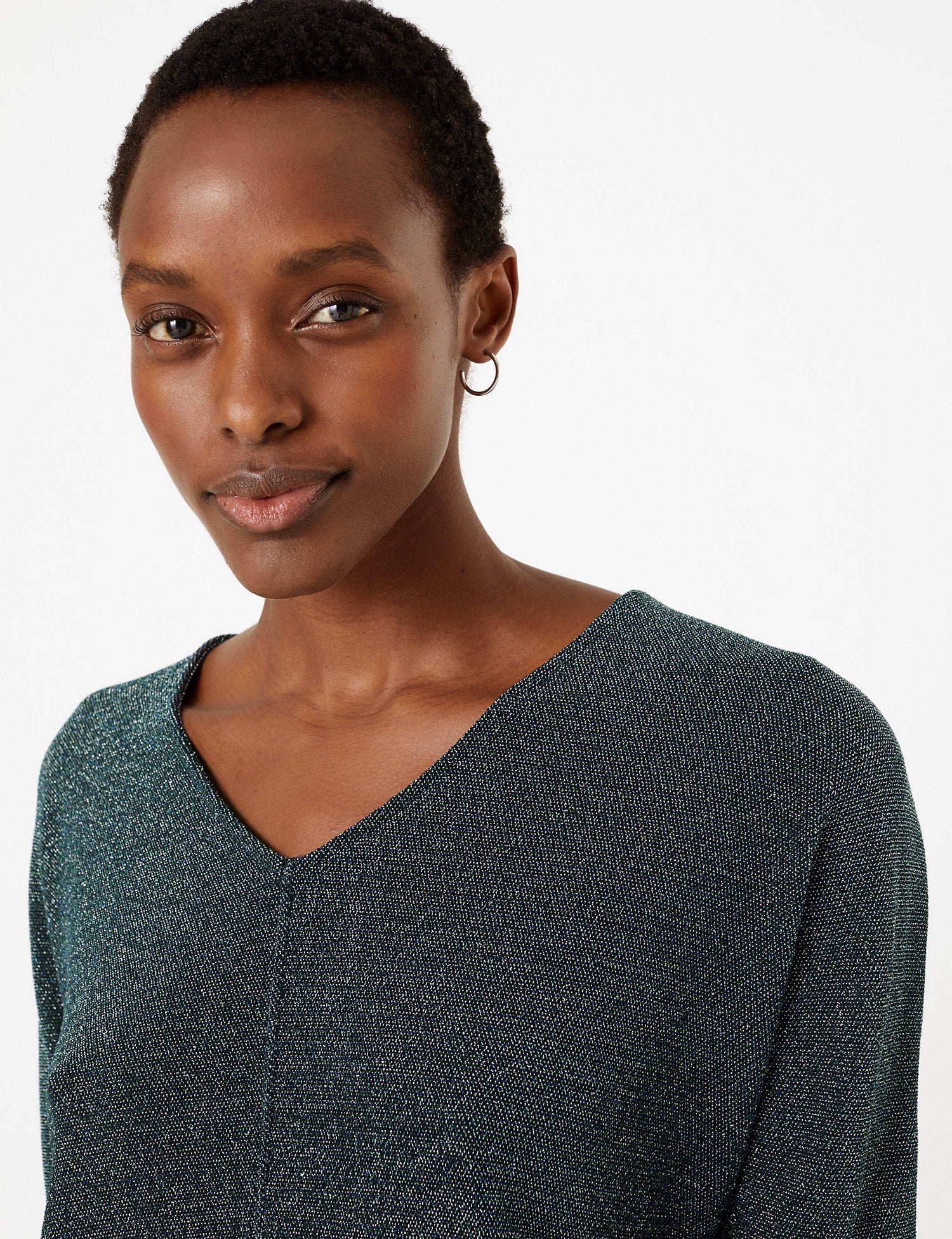 Metallic V-Neck Short Sleeve Top