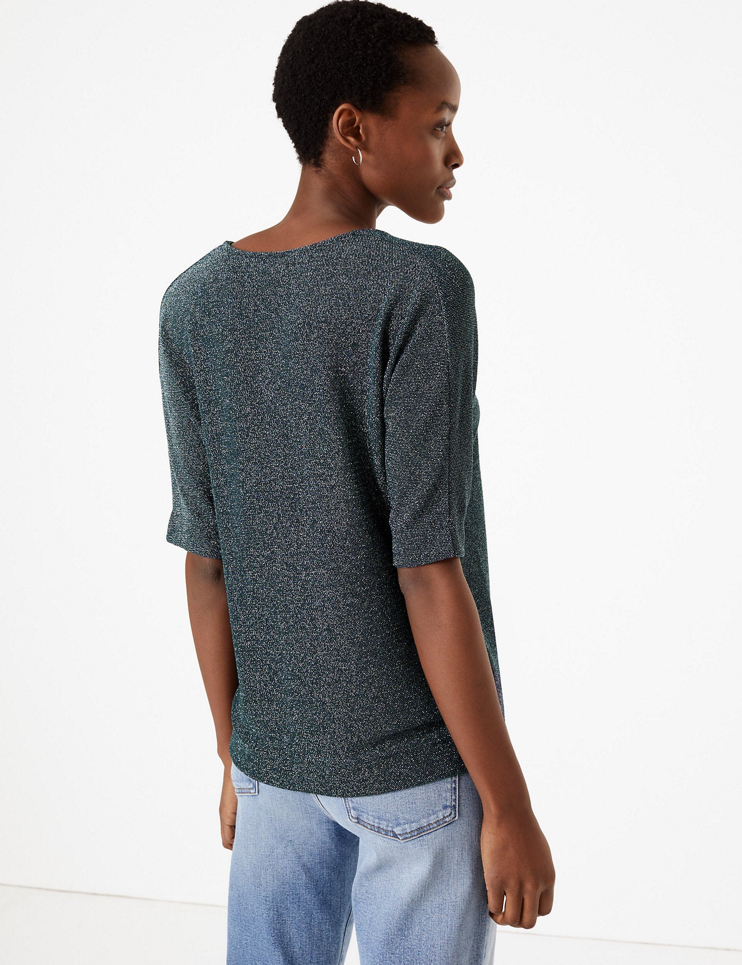 Metallic V-Neck Short Sleeve Top