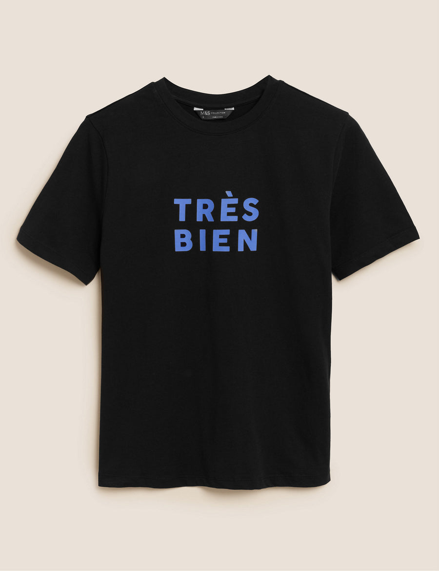 Pure Cotton Slogan Crew Neck T-Shirt