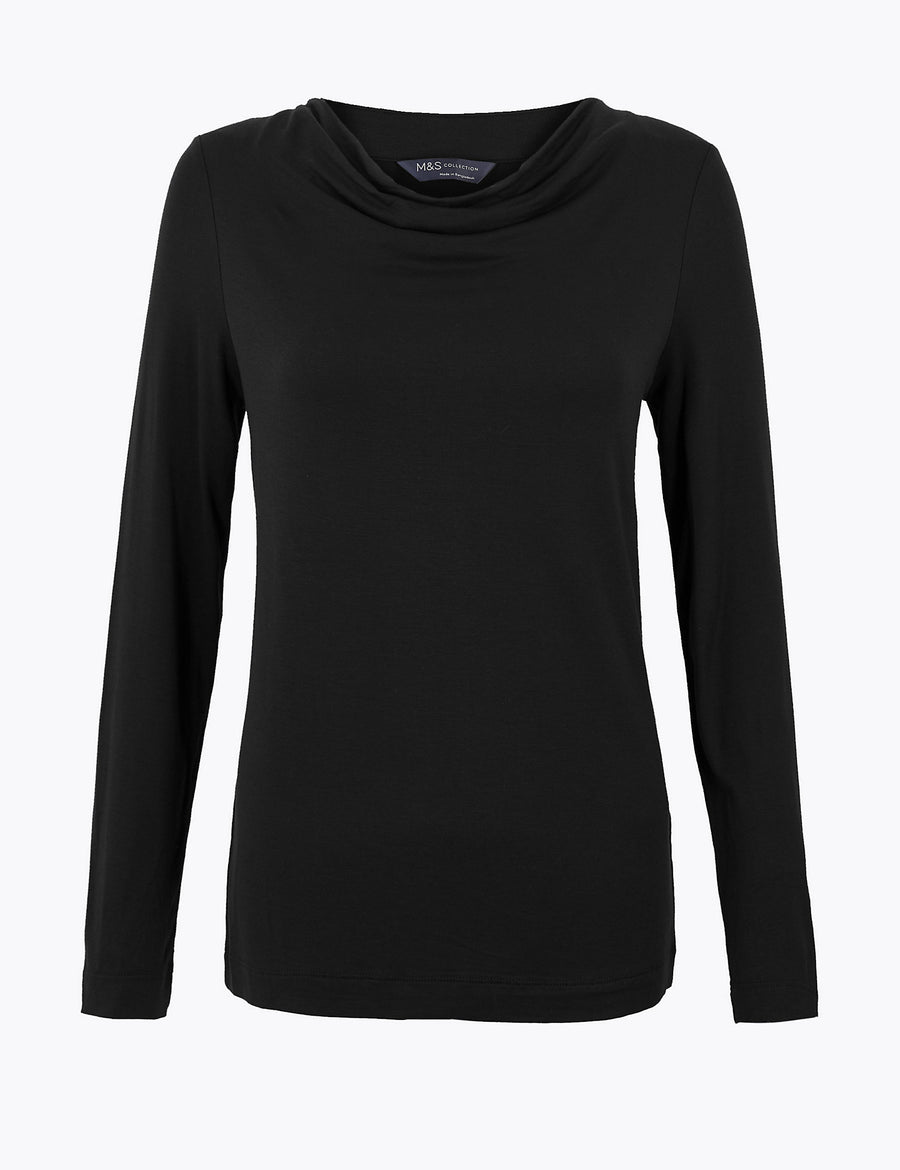 Cowl Neck Regular Fit Long Sleeve Top