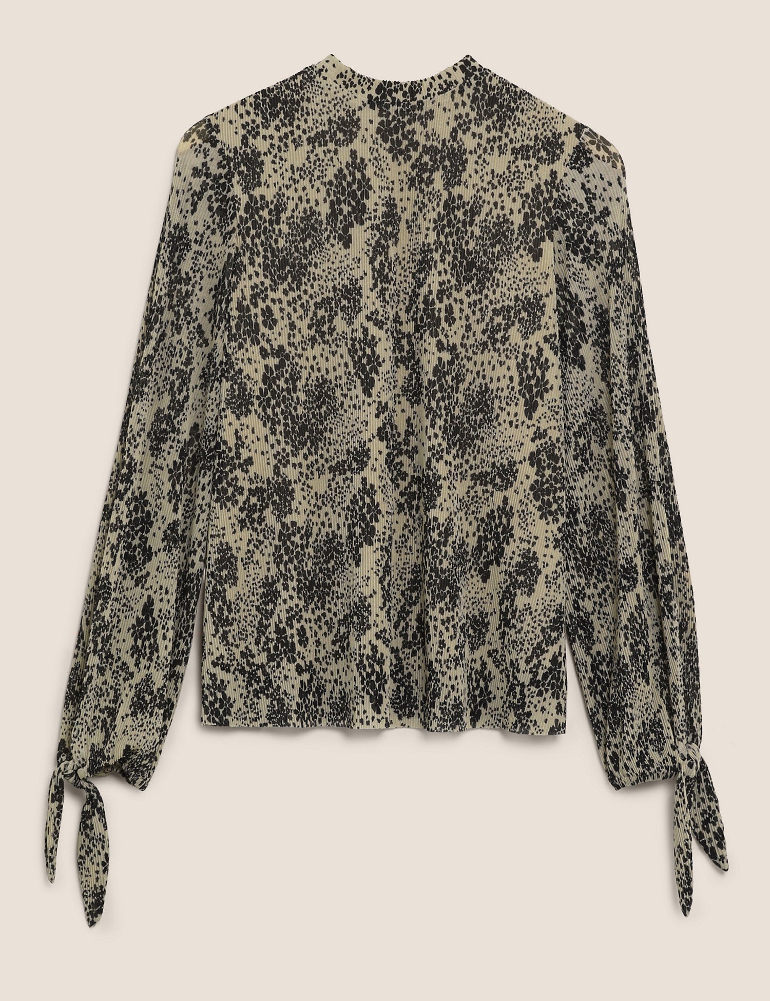 Printed Plisse Long Sleeve Top