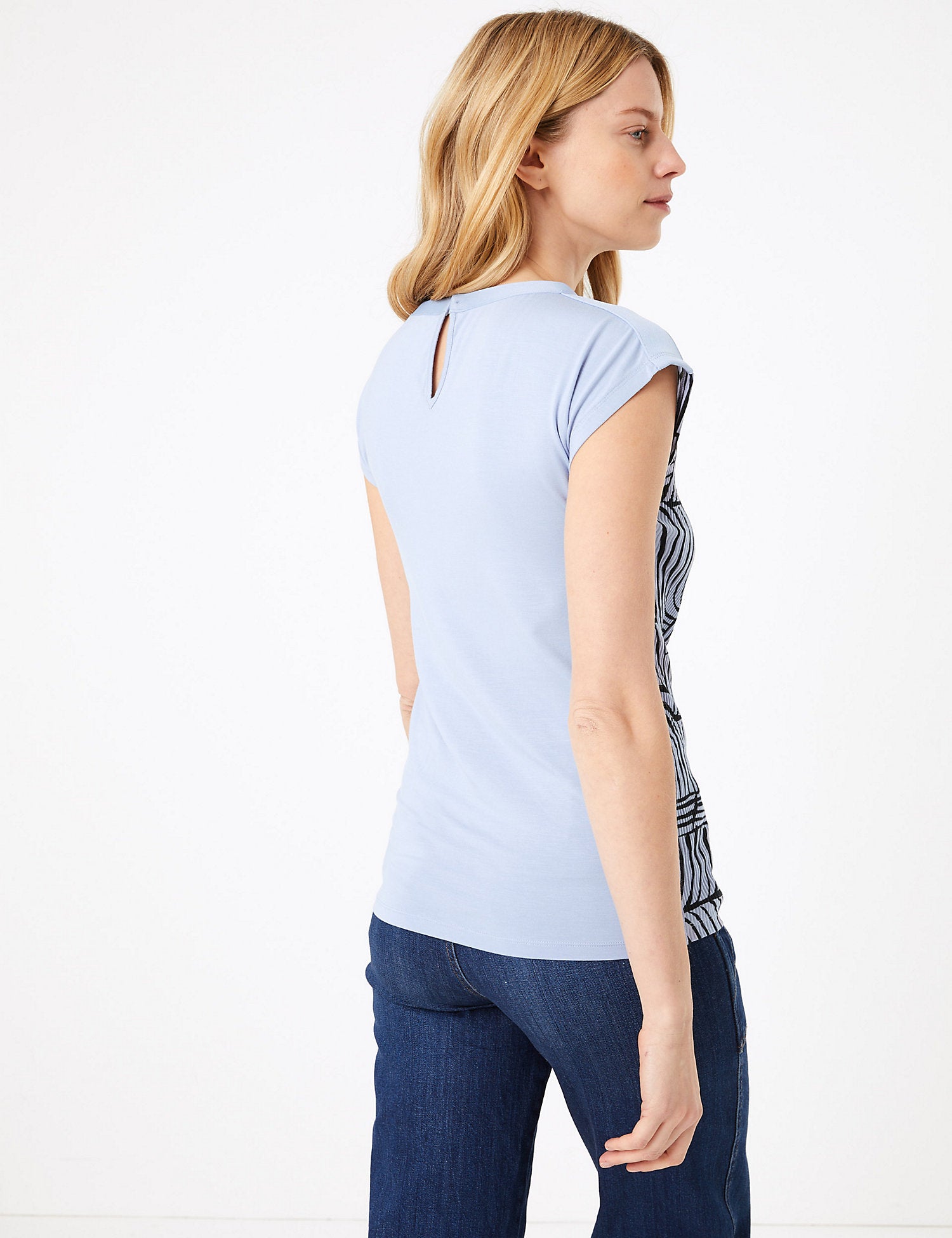 Printed Plisse Short Sleeve Top