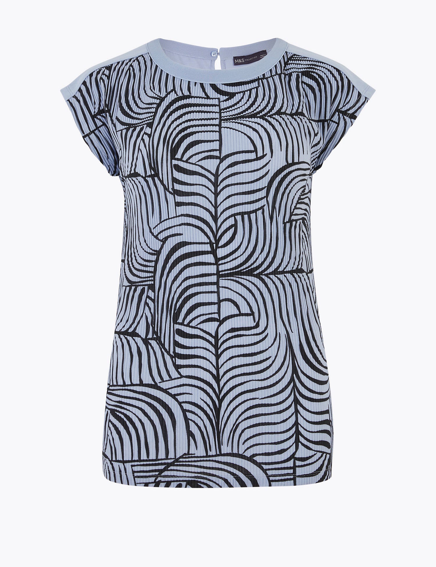 Printed Plisse Short Sleeve Top