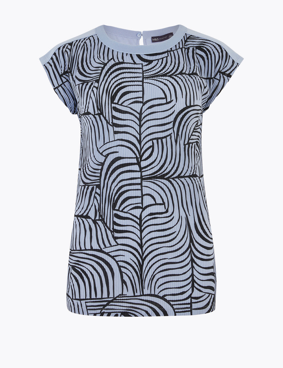 Printed Plisse Short Sleeve Top