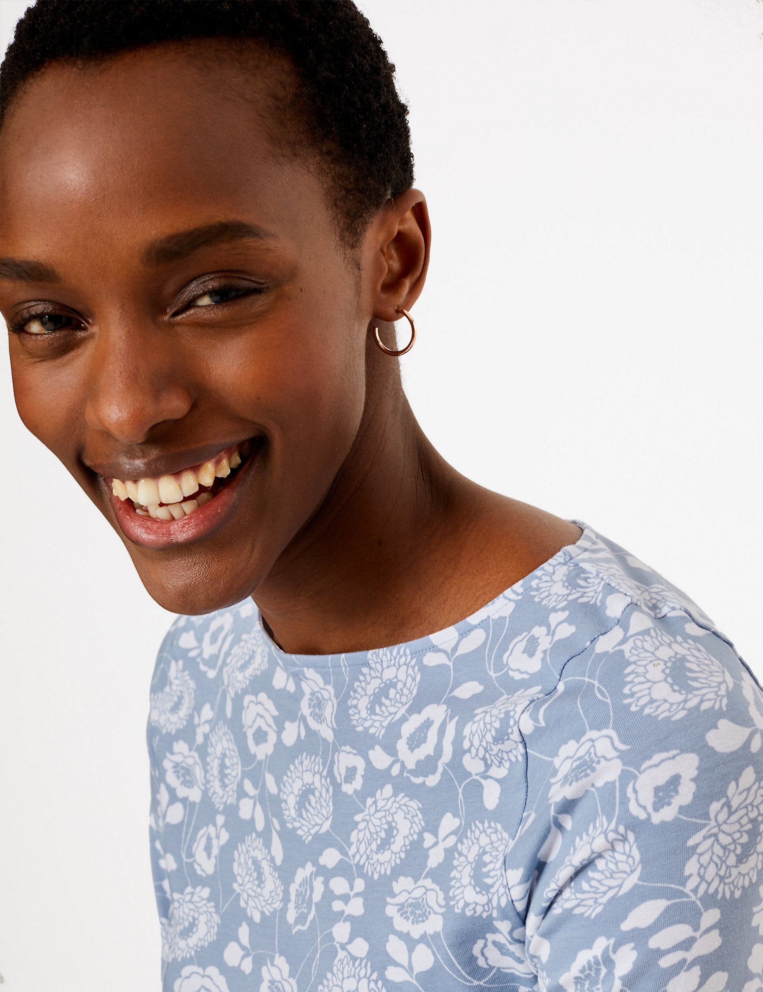 Cotton Floral Fitted 3/4 Sleeve Top