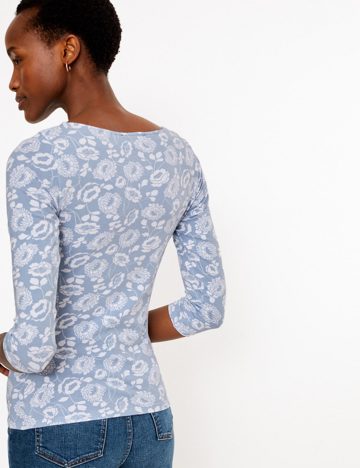 Cotton Floral Fitted 3/4 Sleeve Top