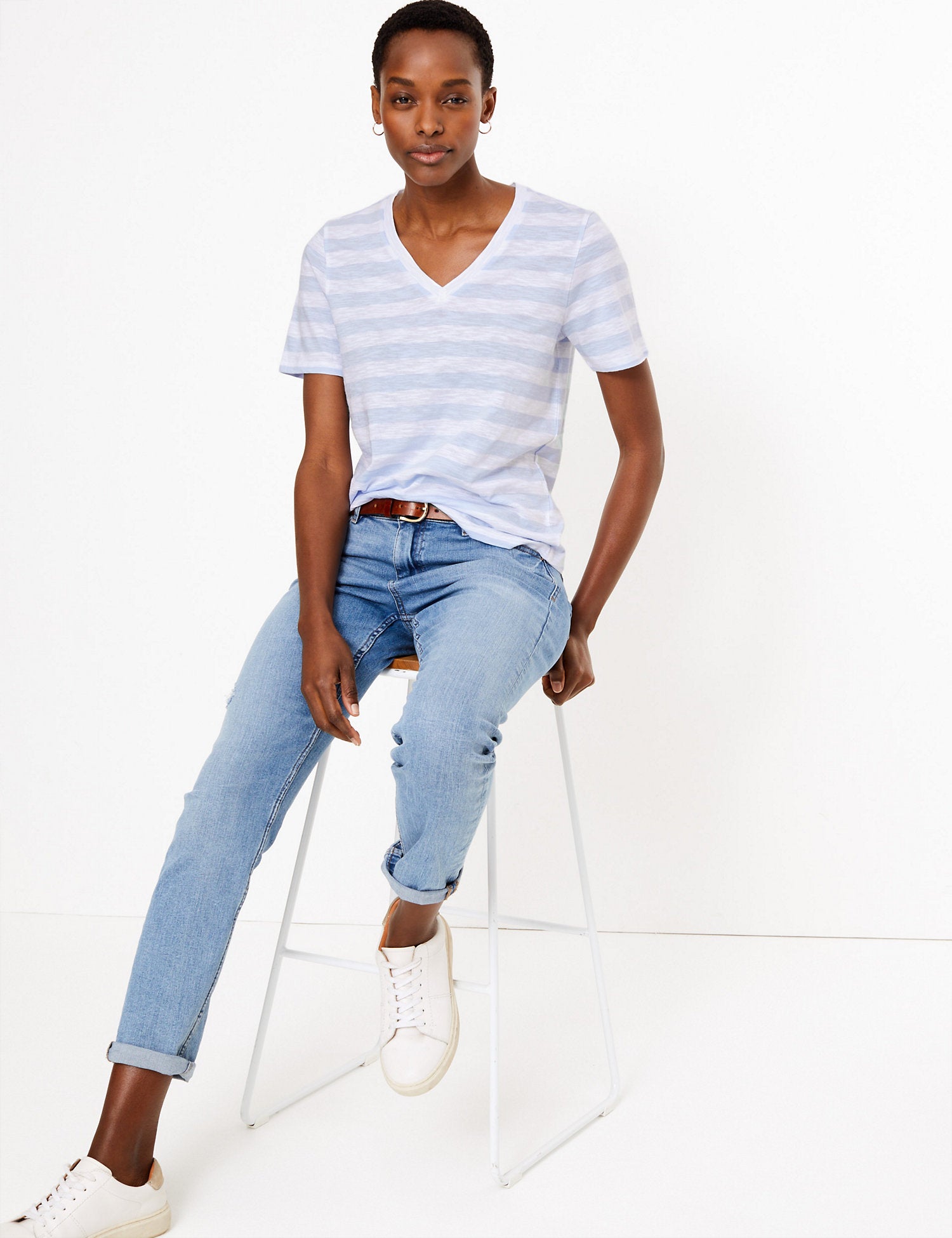 Pure Cotton Striped Straight Fit T-Shirt