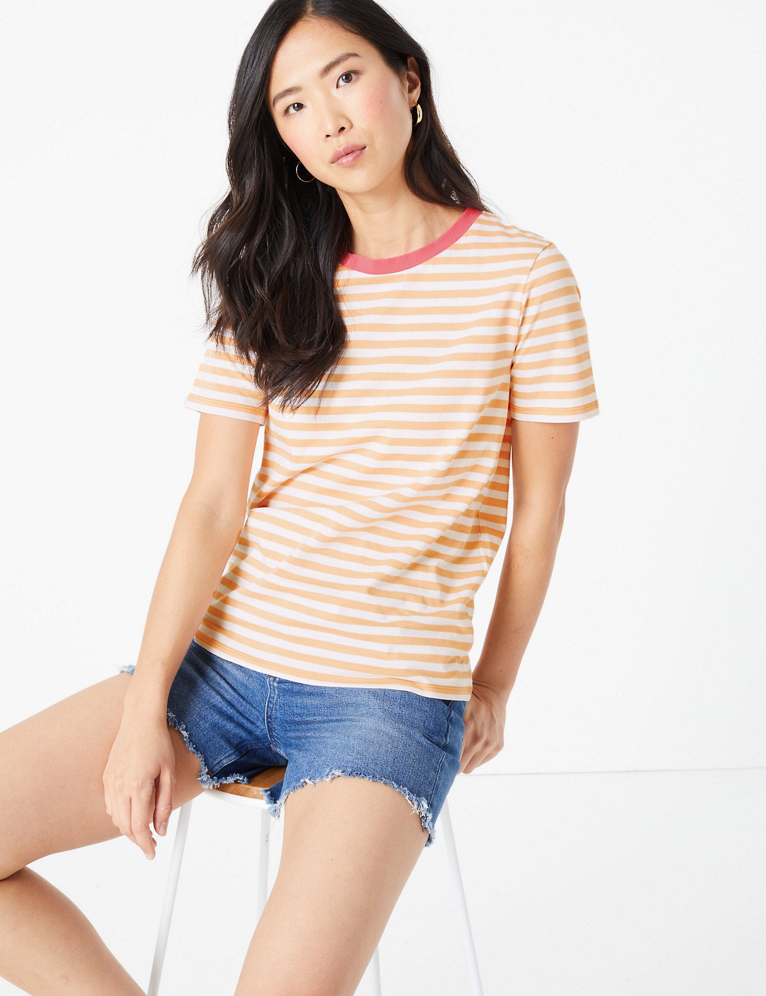Pure Cotton Striped Straight Fit T-Shirt
