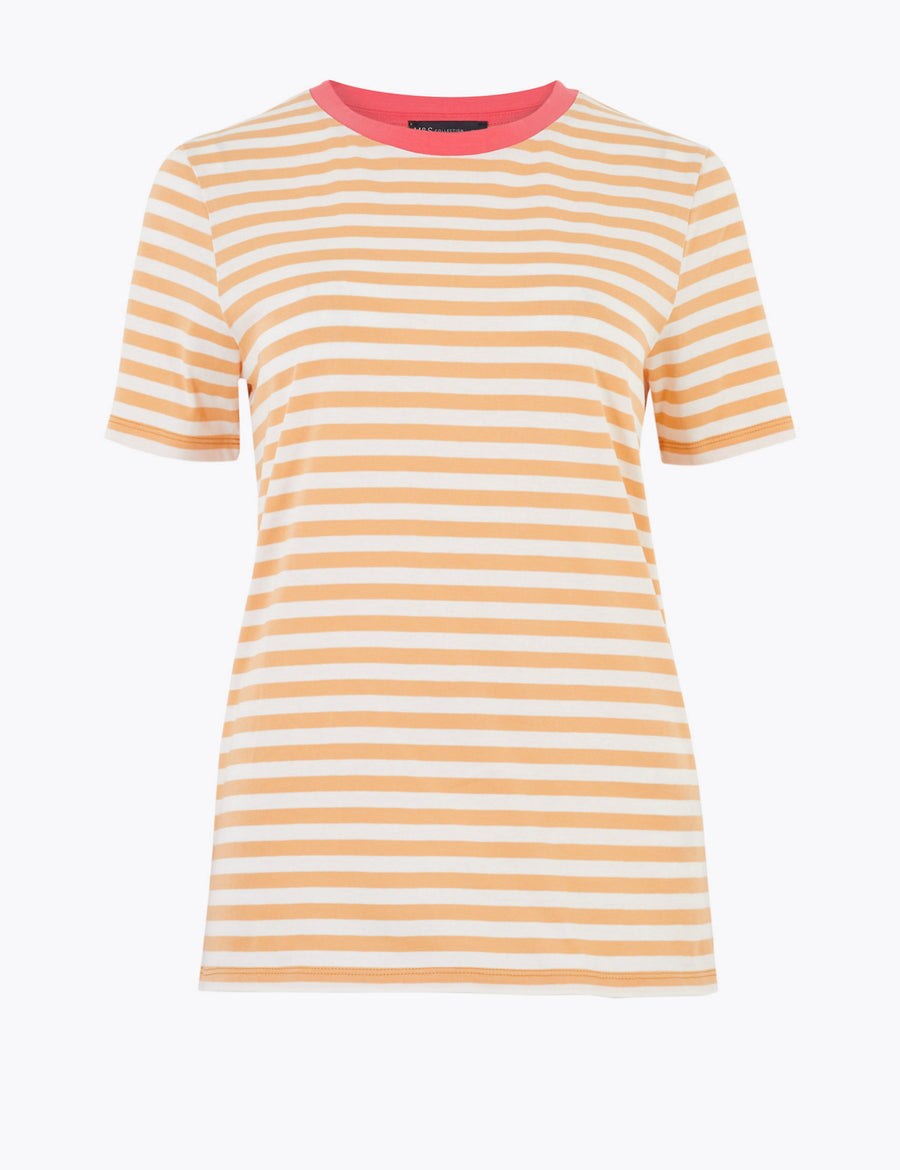 Pure Cotton Striped Straight Fit T-Shirt