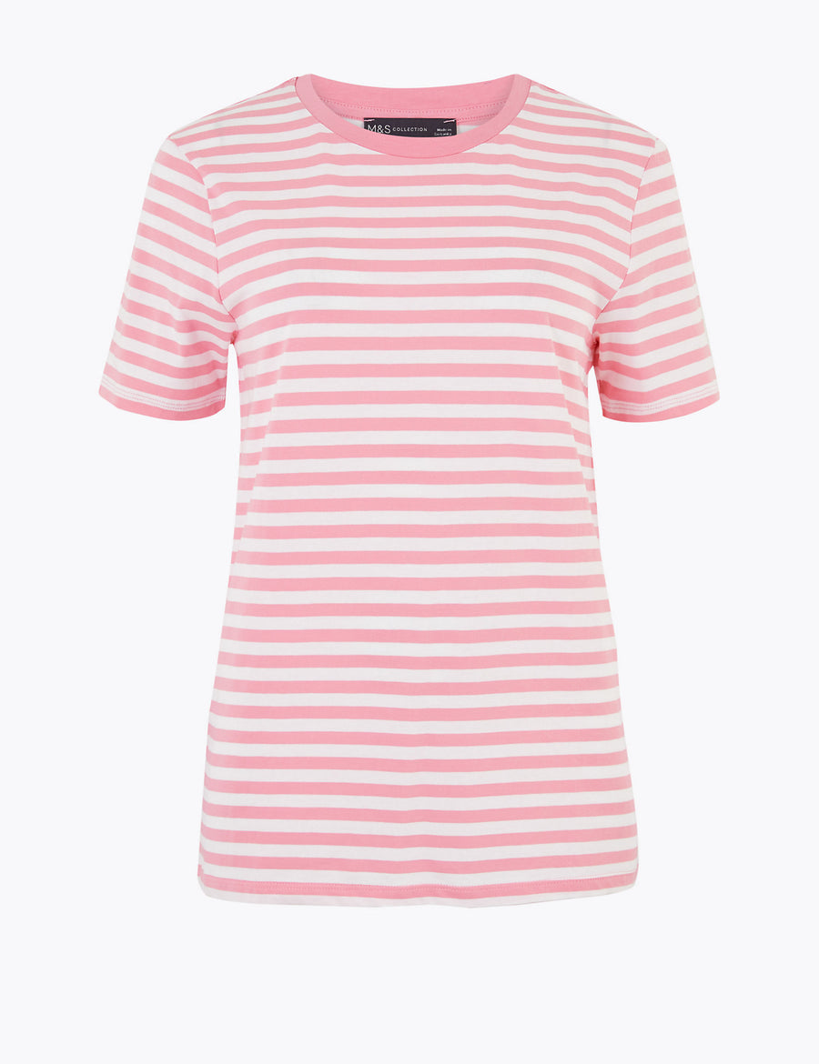 Pure Cotton Striped Straight Fit T-Shirt