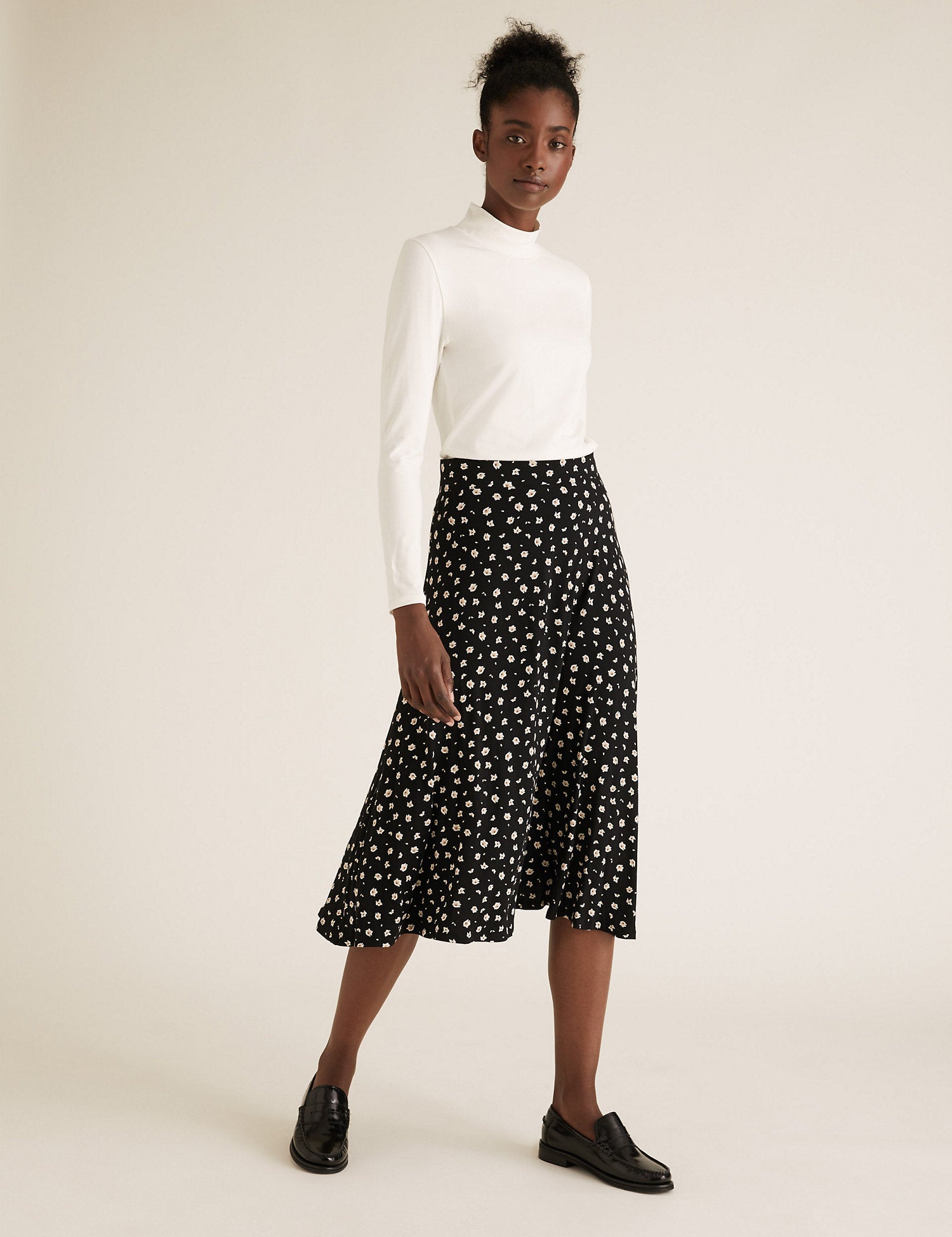 Cotton Funnel Neck Fitted Long Sleeve Top