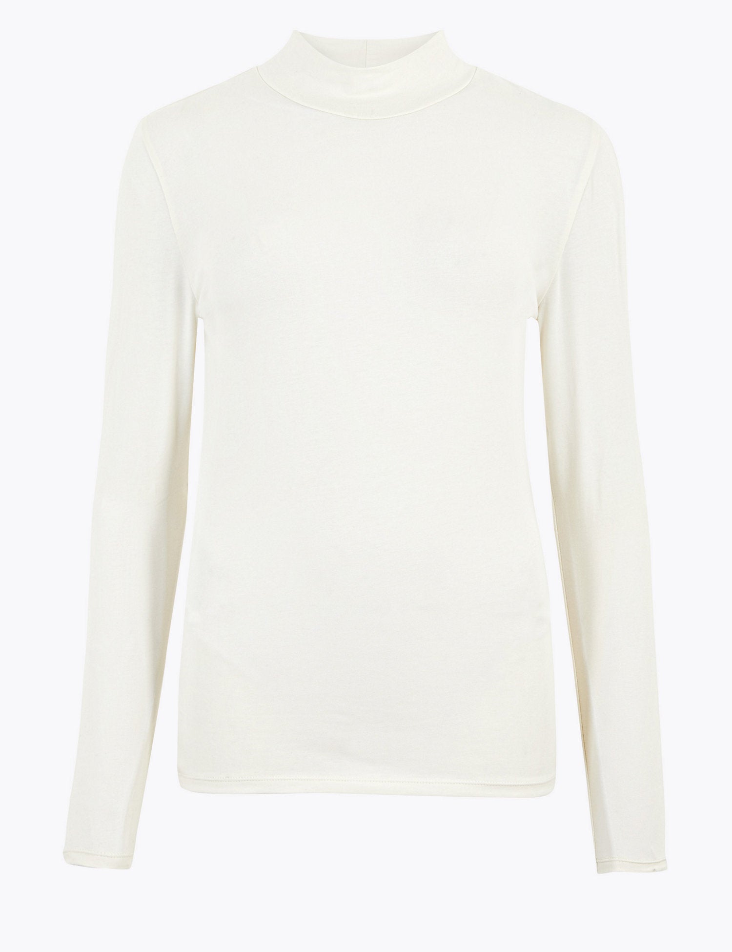 Cotton Funnel Neck Fitted Long Sleeve Top