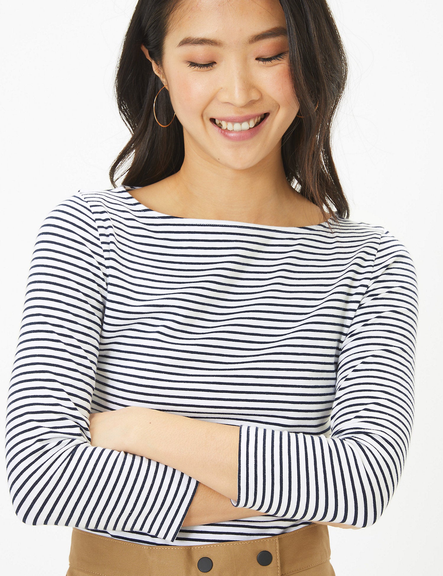 Cotton Rich Striped Long Sleeve Top