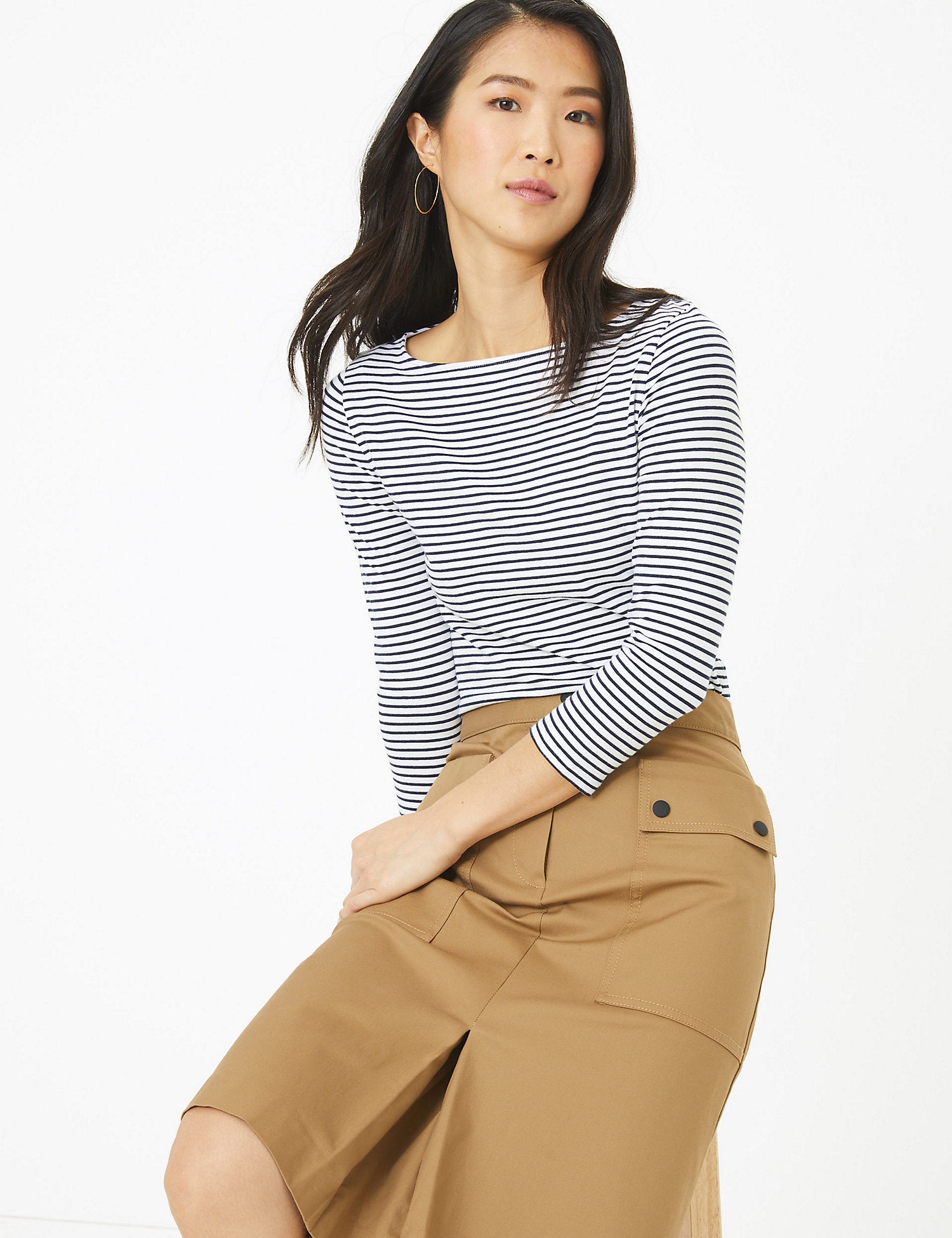 Cotton Rich Striped Long Sleeve Top