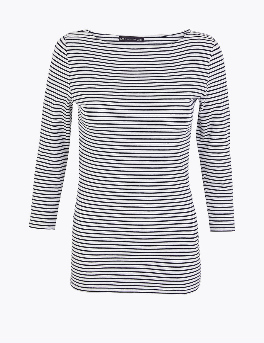 Cotton Rich Striped Long Sleeve Top