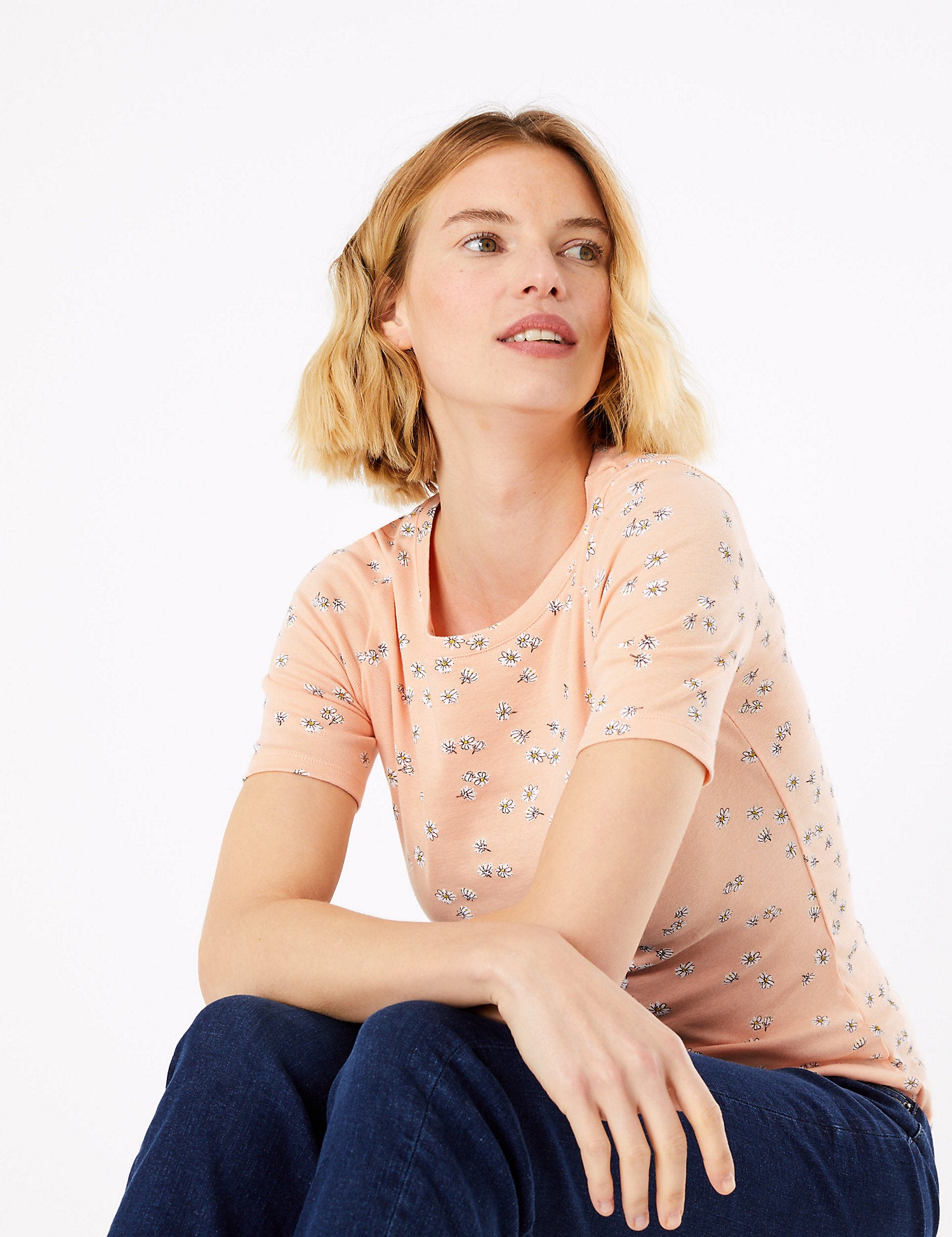 Pure Cotton Floral Print Regular Fit T-Shirt
