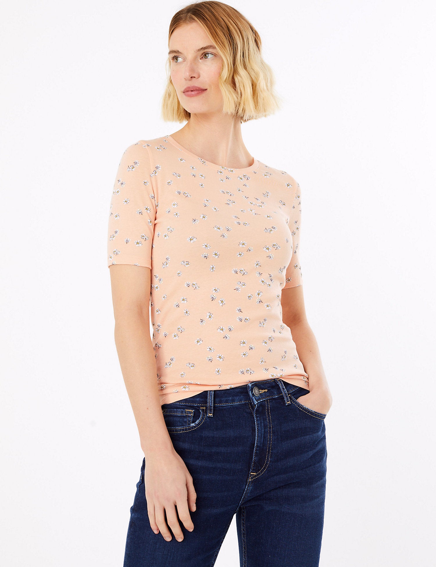 Pure Cotton Floral Print Regular Fit T-Shirt