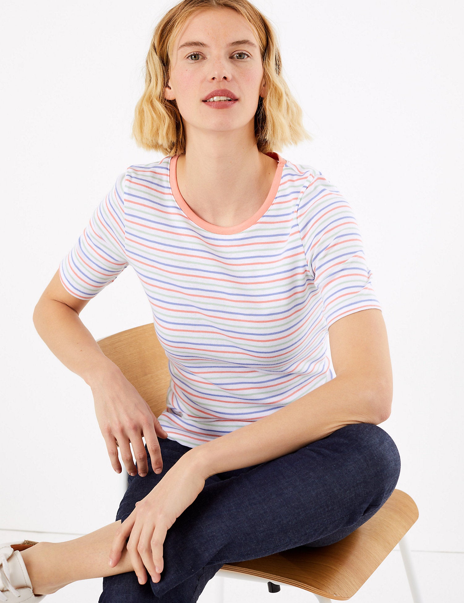 Pure Cotton Striped Regular Fit T-Shirt