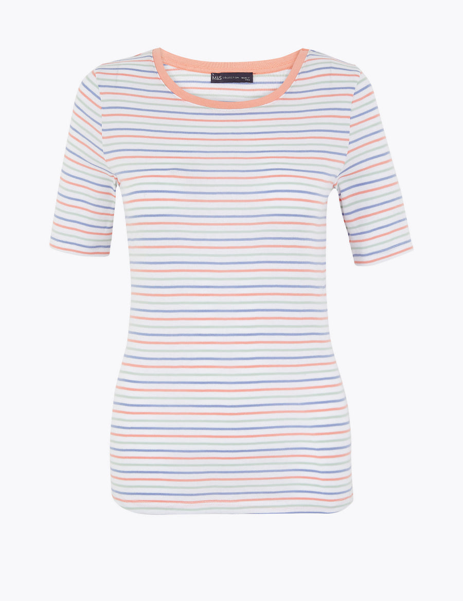 Pure Cotton Striped Regular Fit T-Shirt