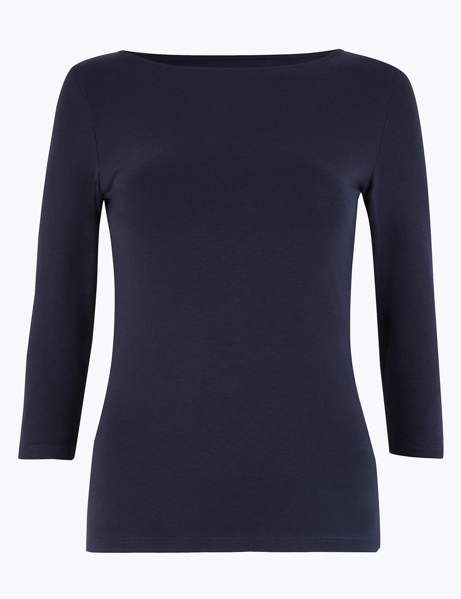 Cotton Fitted 3/4 Sleeve Top