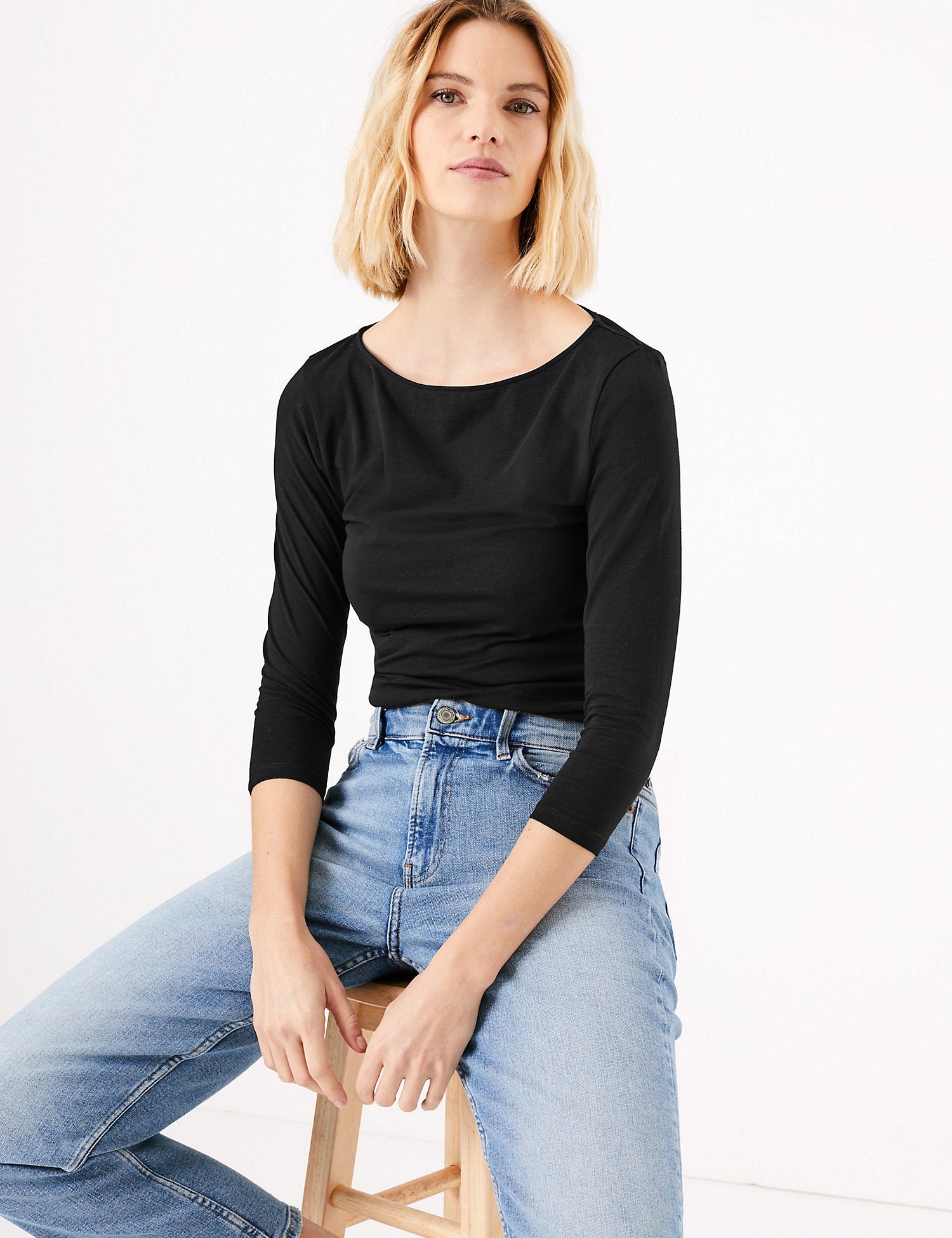 Cotton Fitted 3/4 Sleeve Top