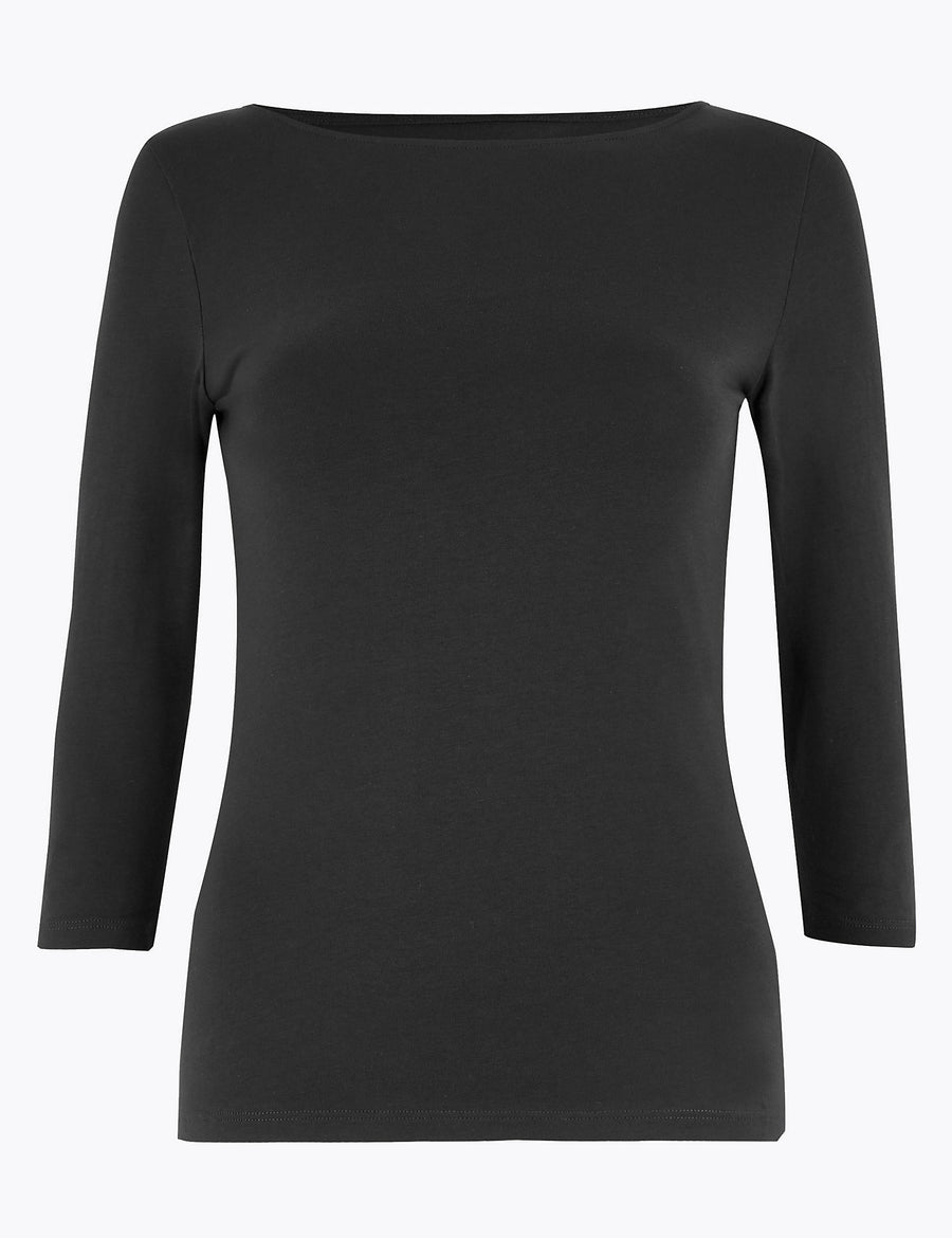 Cotton Fitted 3/4 Sleeve Top