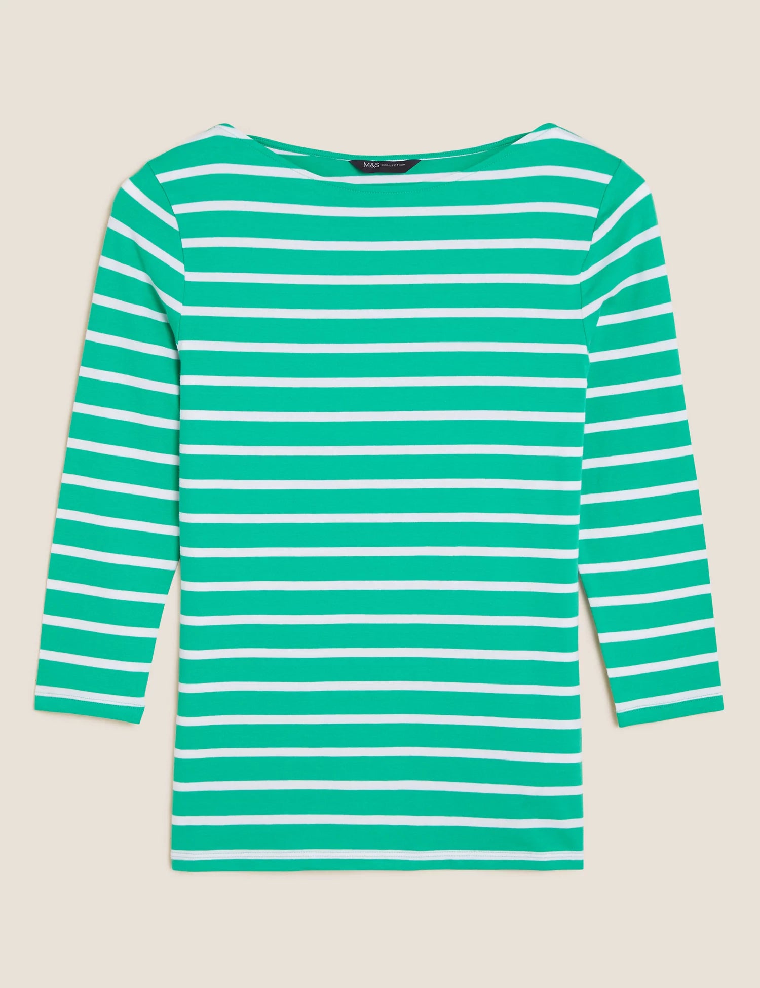 Cotton Rich Striped Fitted 3/4 Sleeve Top