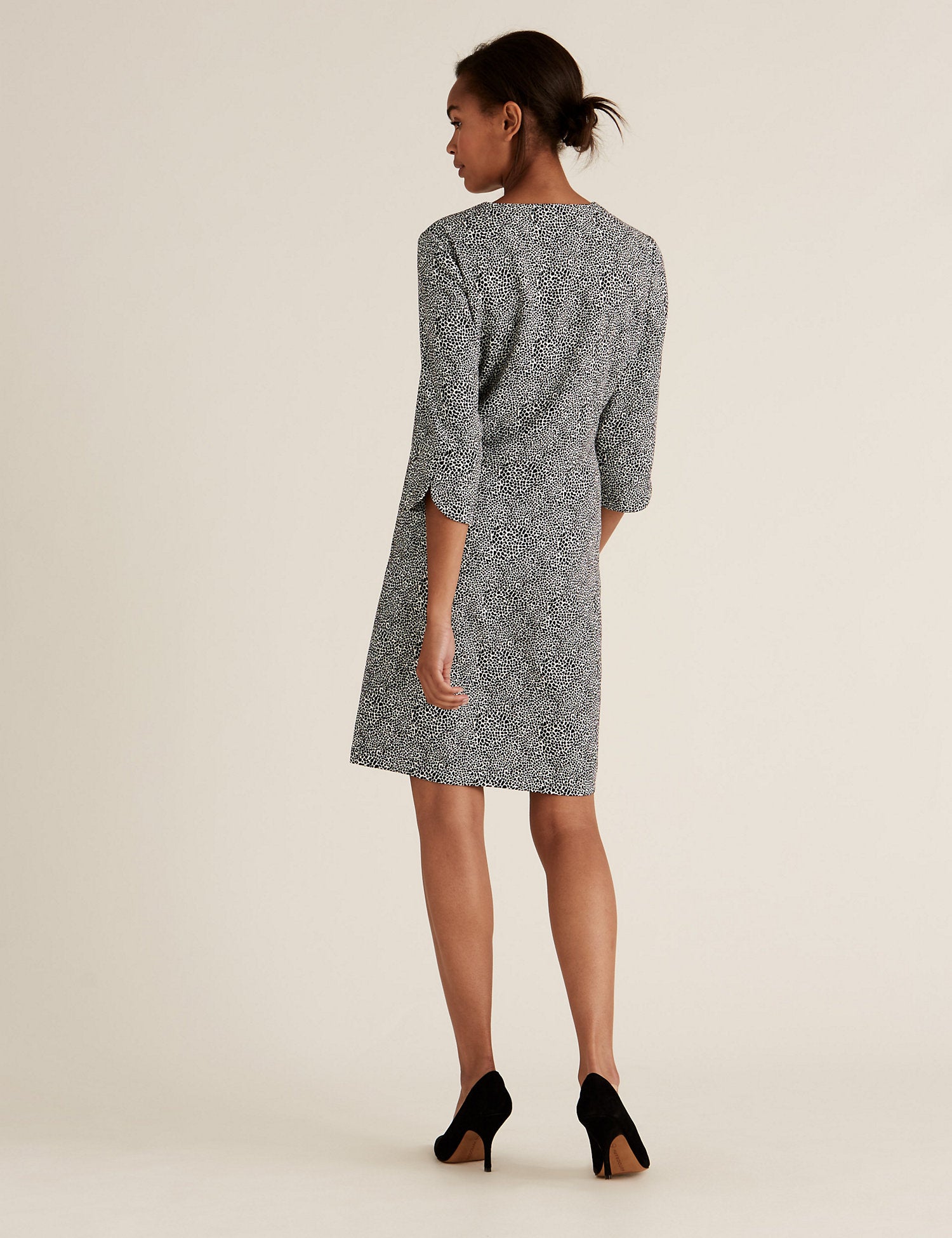 Crepe Animal Print V-Neck Shift Dress