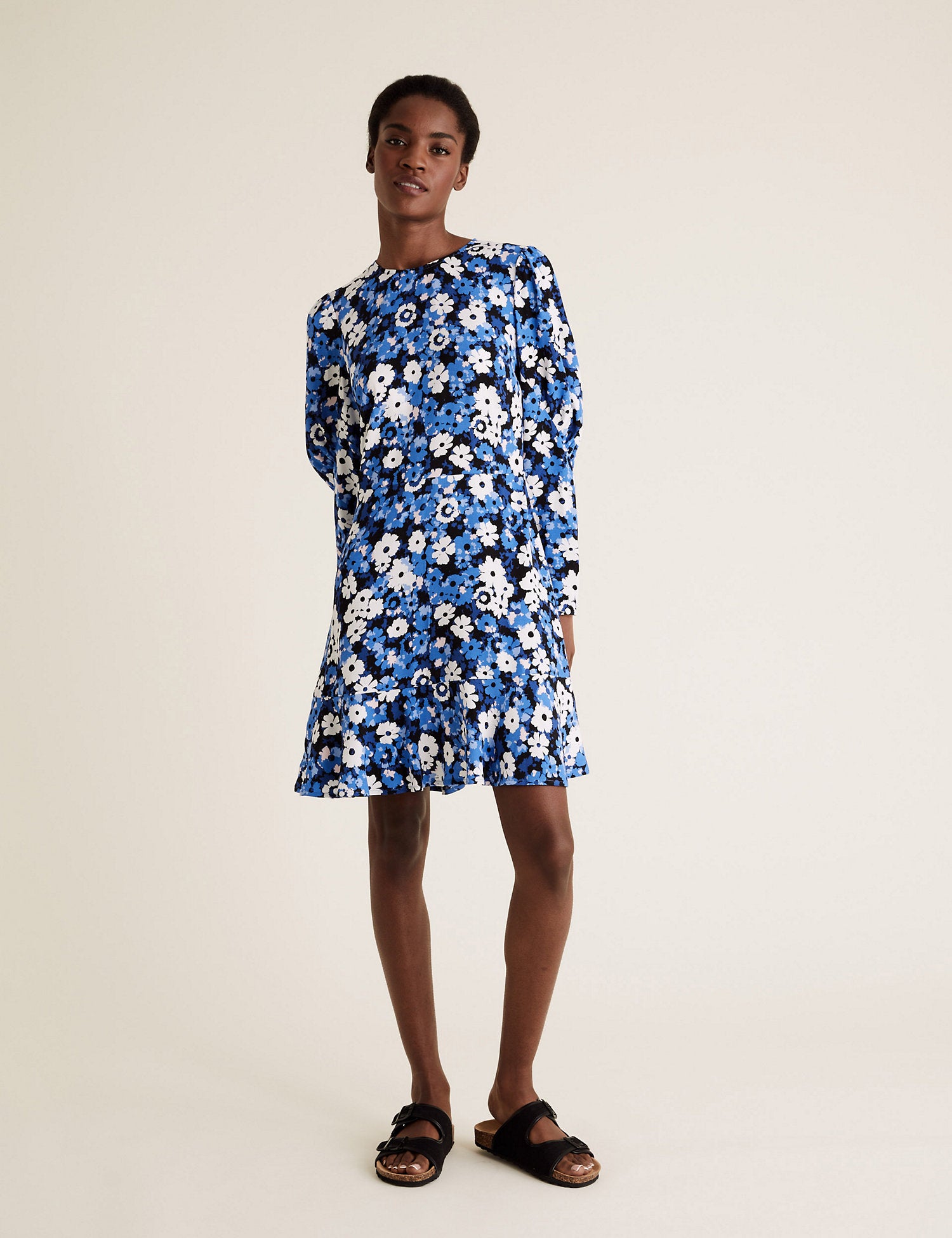 Floral Puff Sleeve Mini Tea Dress