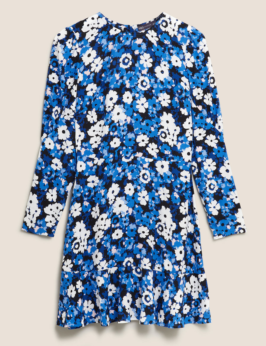Floral Puff Sleeve Mini Tea Dress
