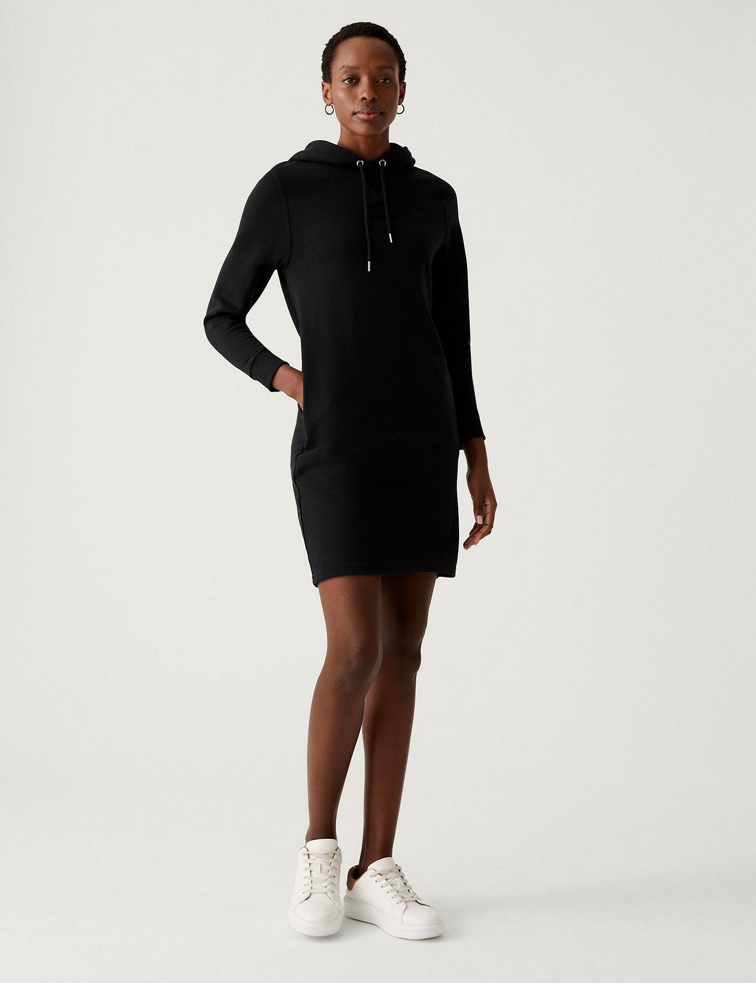 Cotton Rich Hooded Knee Length Jumper Dress